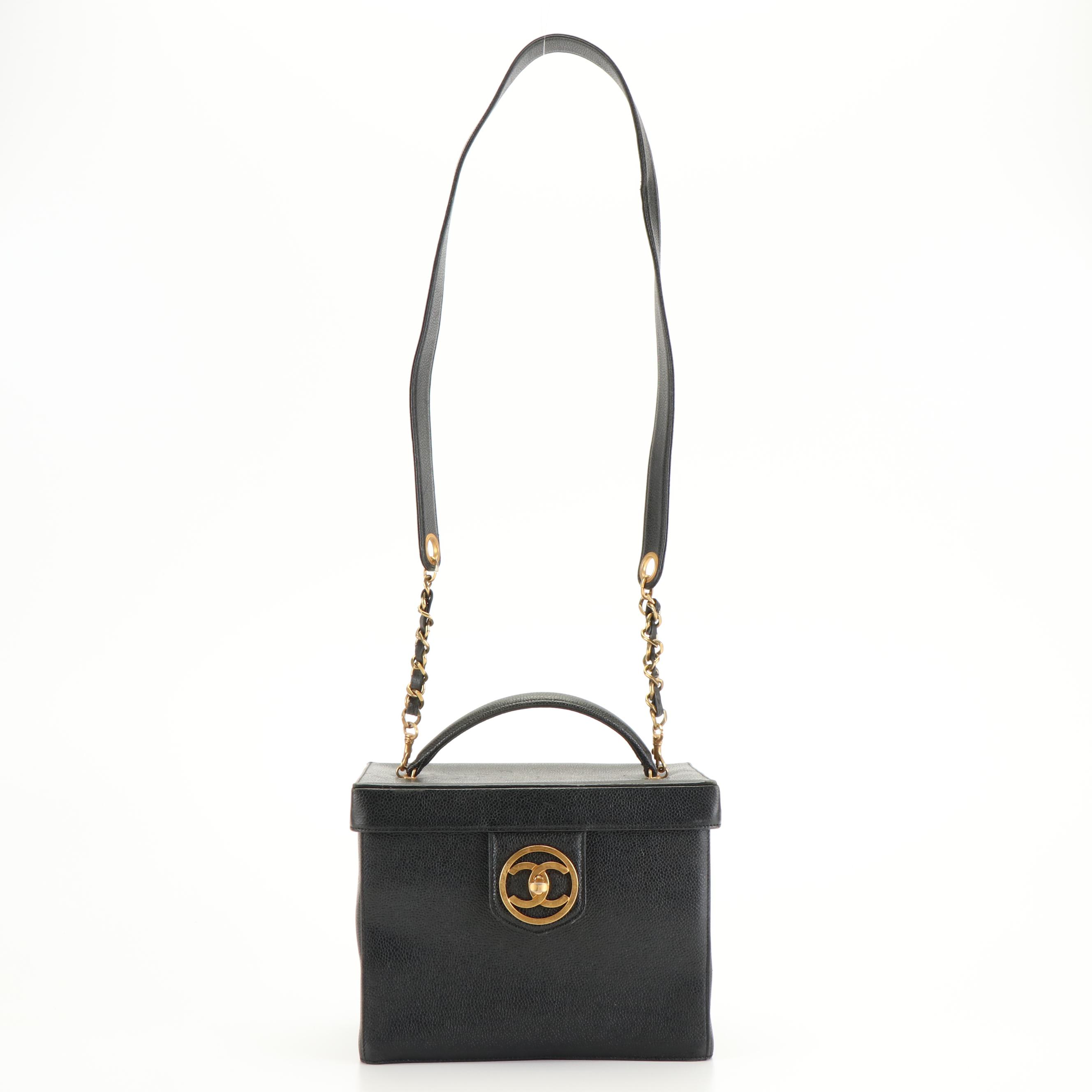 Chanel CC Turn-Lock Two-Way Vanity Case in Black Caviar Leather