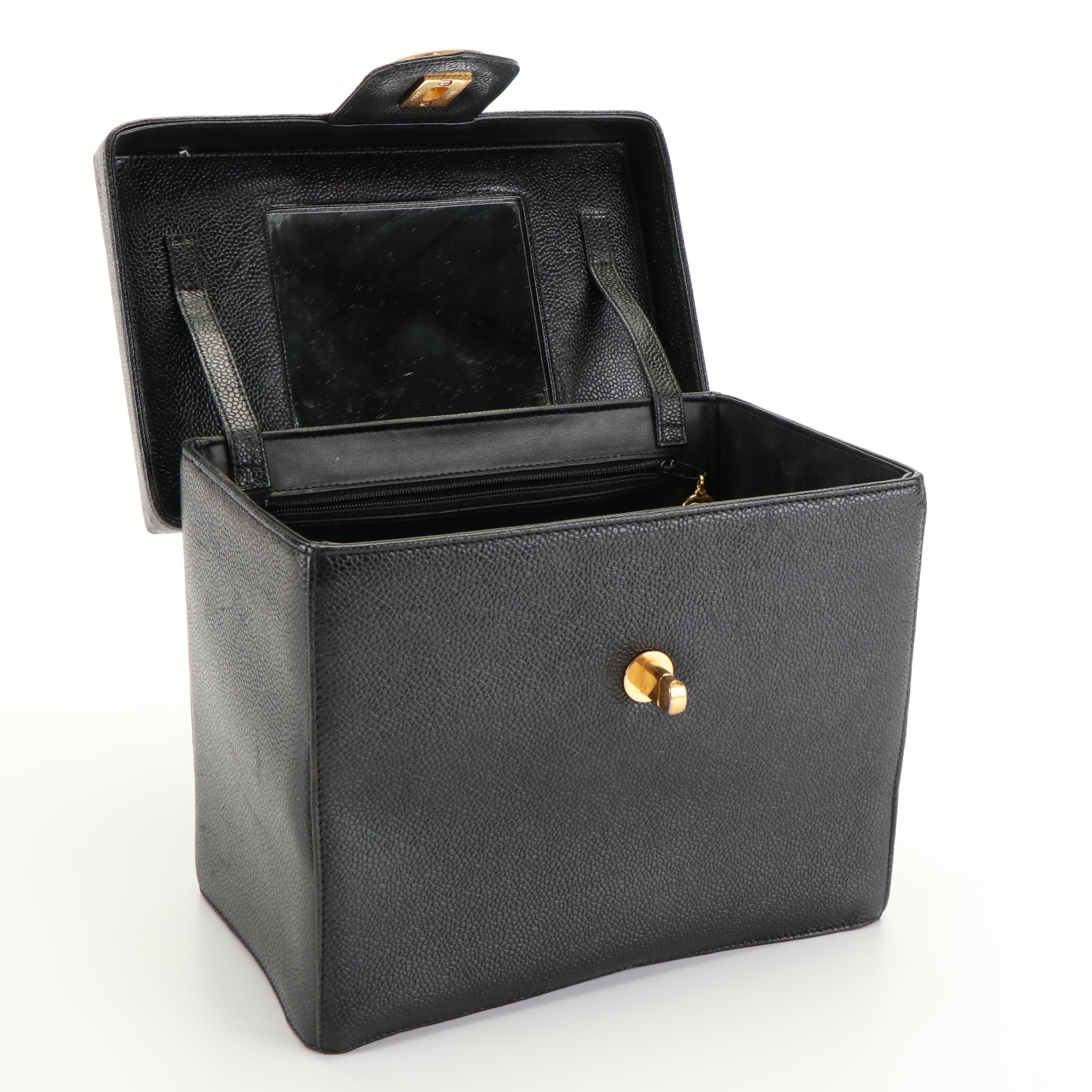 Chanel CC Turn-Lock Two-Way Vanity Case in Black Caviar Leather