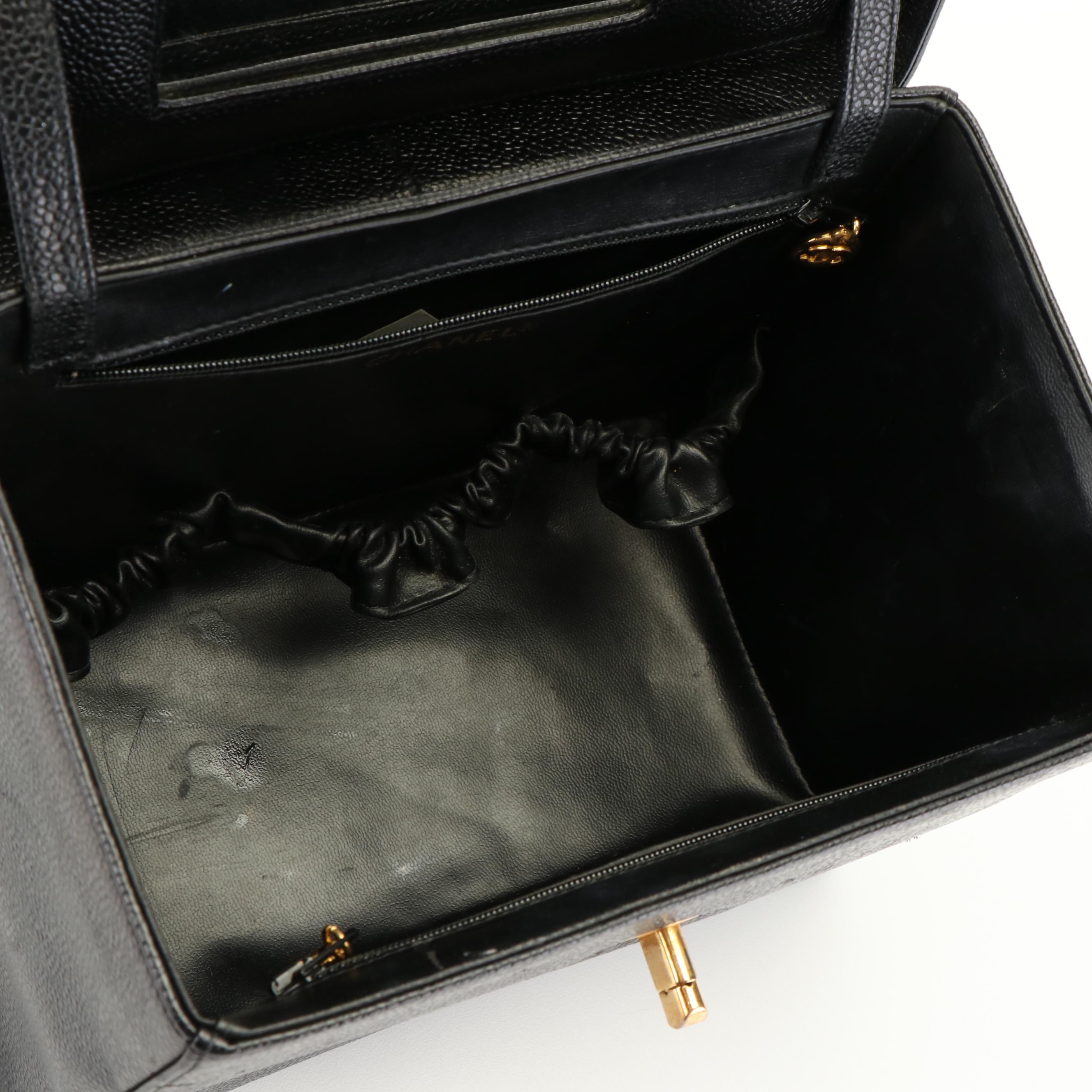 Chanel CC Turn-Lock Two-Way Vanity Case in Black Caviar Leather