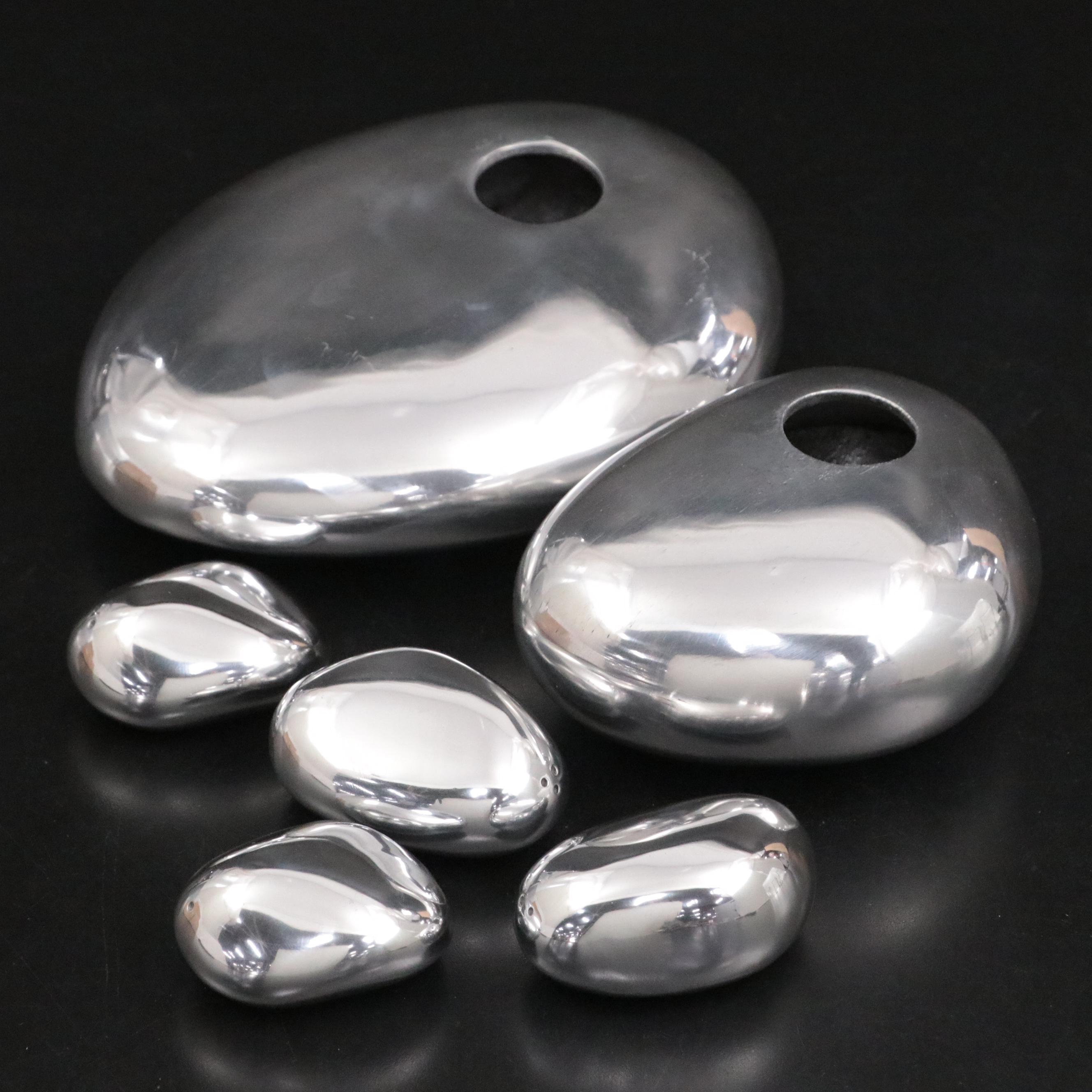 Michael Aram Polished Aluminum Rock Ikebana Vases, River Rock Shakers