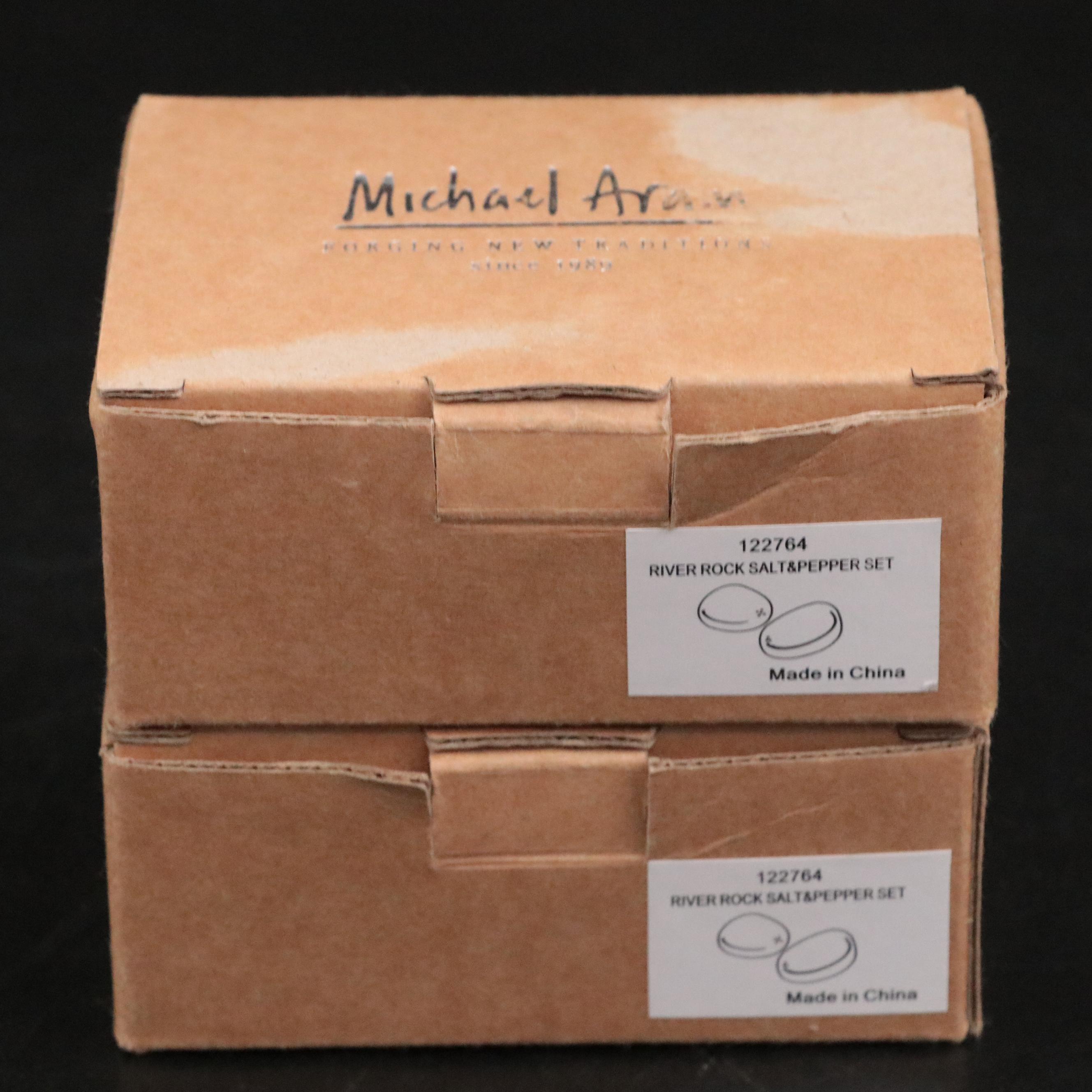 Michael Aram Polished Aluminum Rock Ikebana Vases, River Rock Shakers