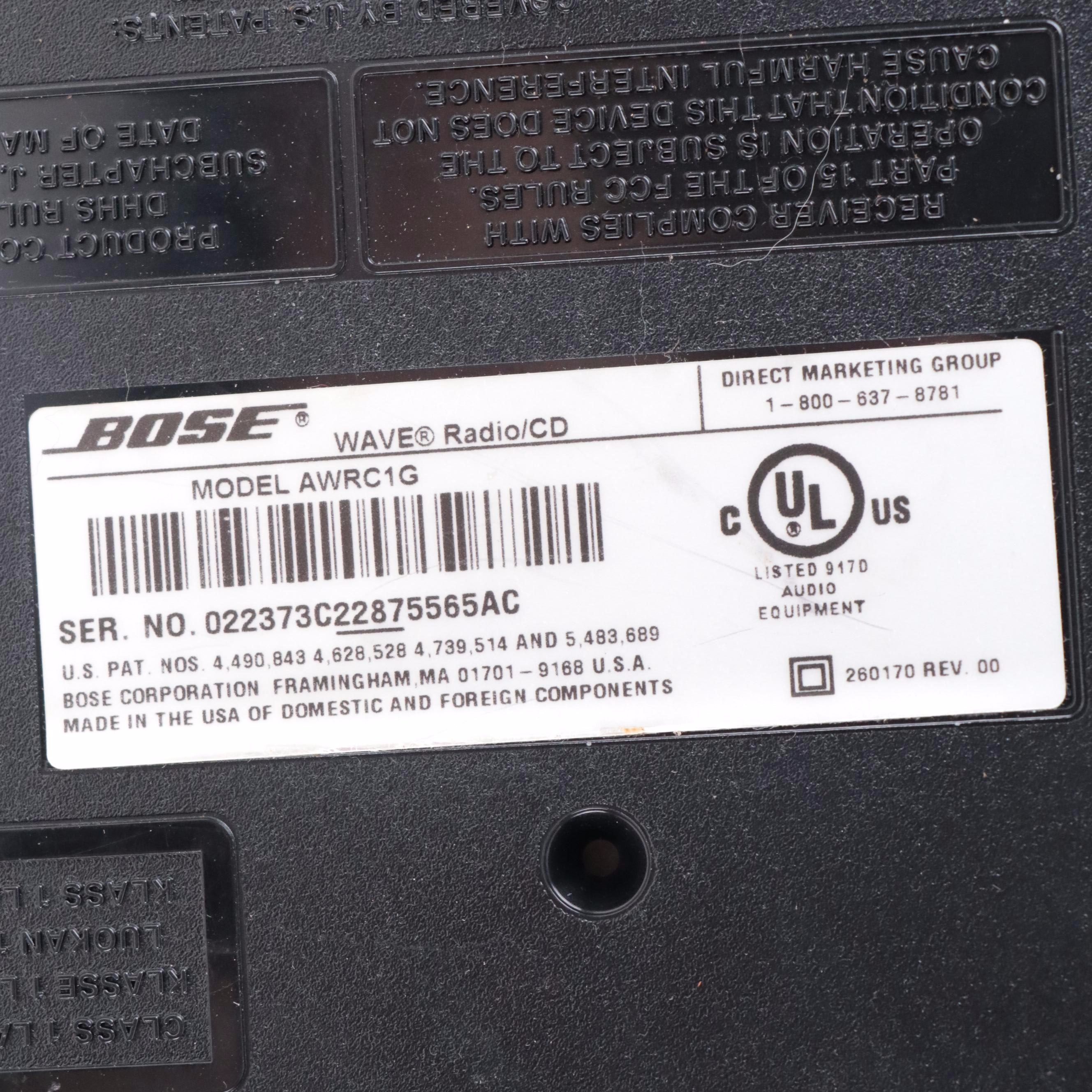 Bose Wave Radio/CD Player Bedside Alarm Clock, Model AWRC1G EBTH