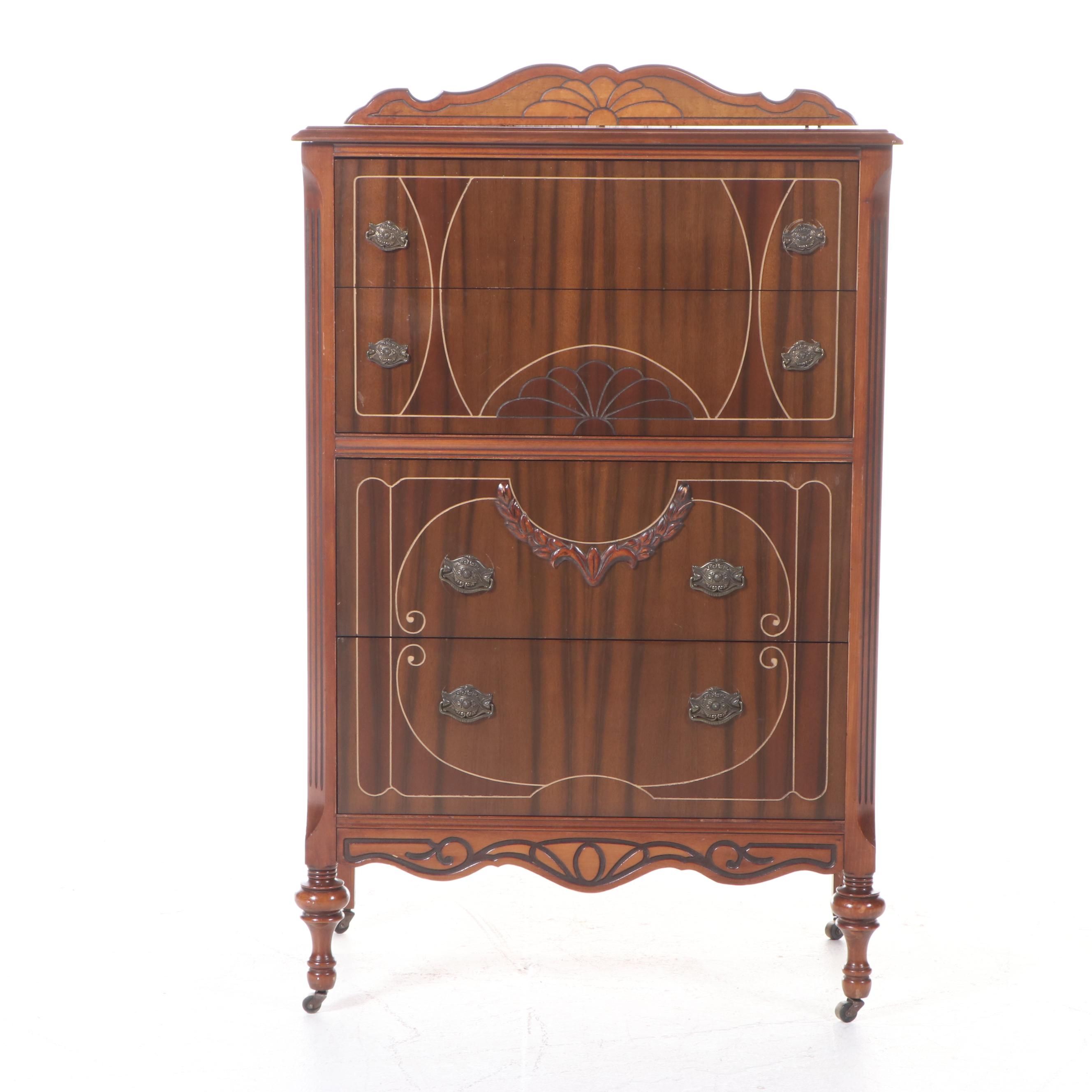 Jacobean Revival Mixed Veneer Dresser, 1930s-1940s