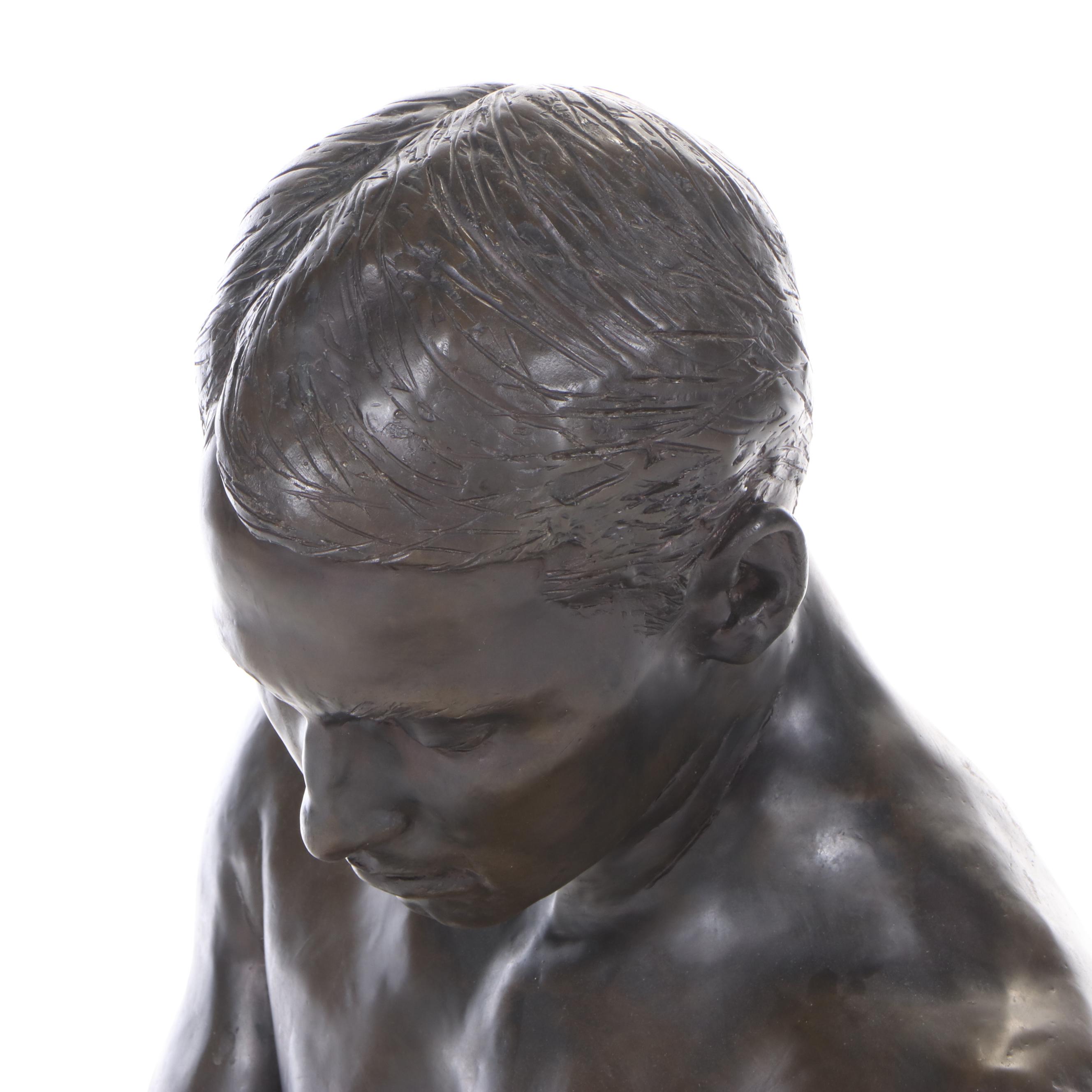 Gary Ross Life-Size Sitting Male Nude Bronze-Patinated Fiberglass Sculpture