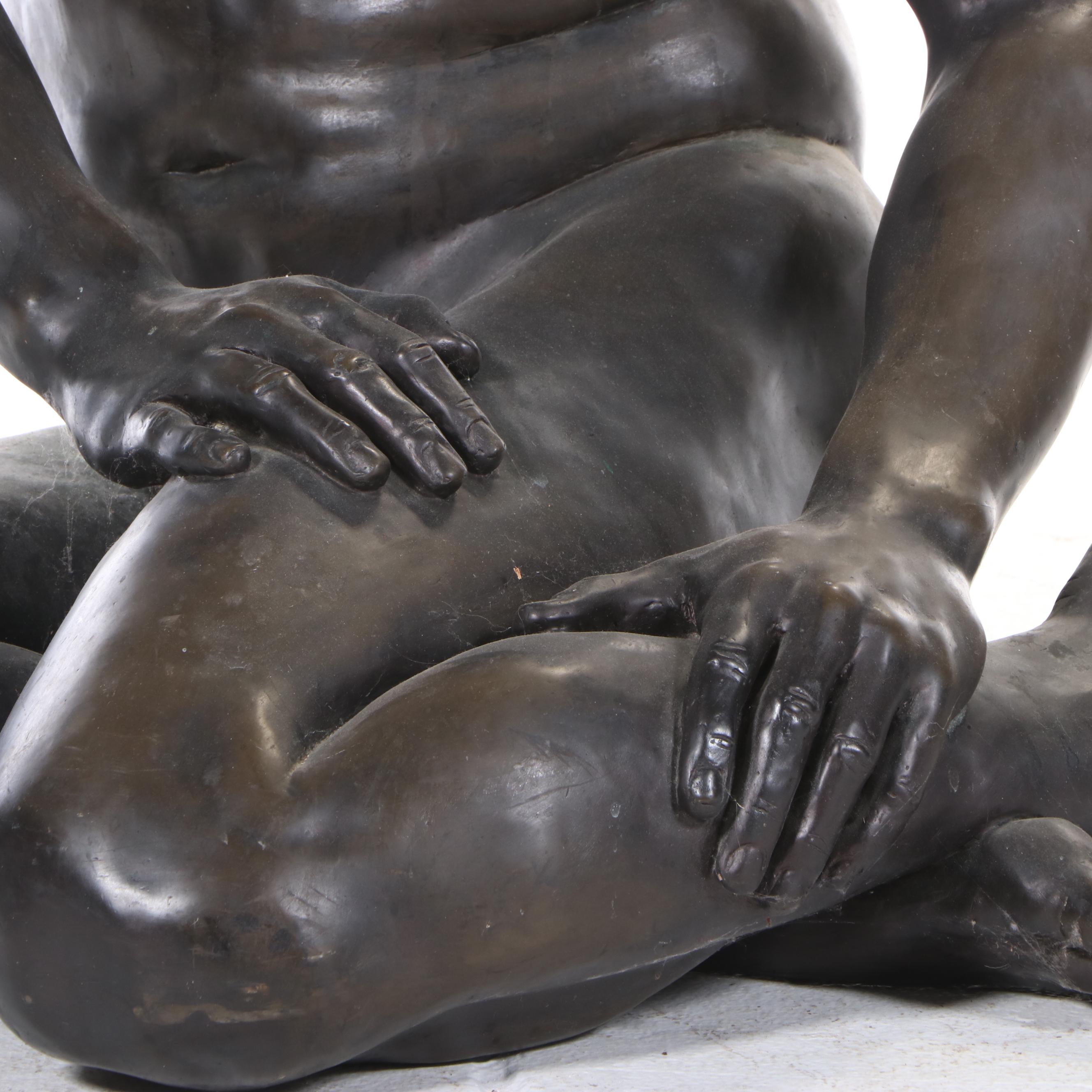 Gary Ross Life-Size Sitting Male Nude Bronze-Patinated Fiberglass Sculpture