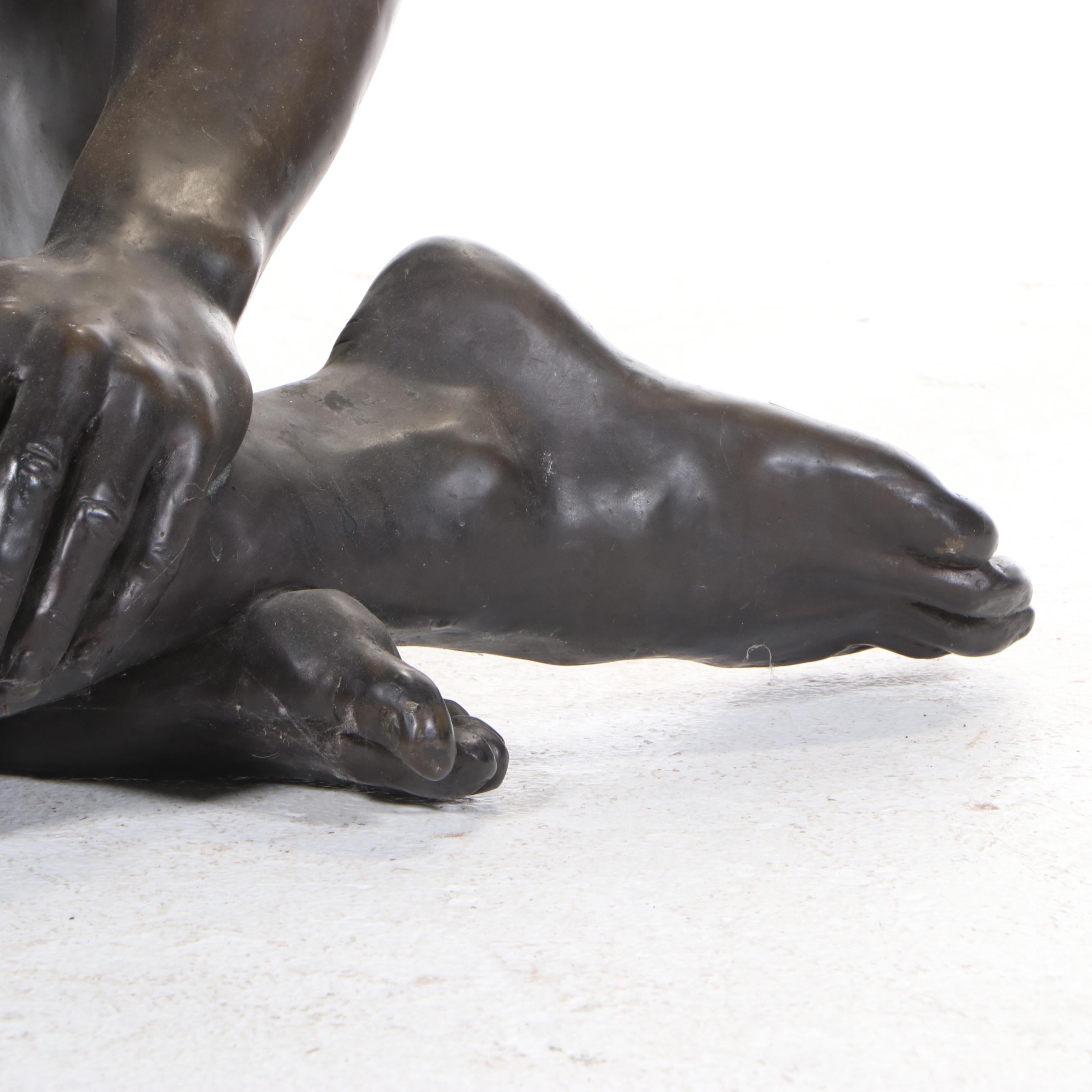 Gary Ross Life-Size Sitting Male Nude Bronze-Patinated Fiberglass Sculpture