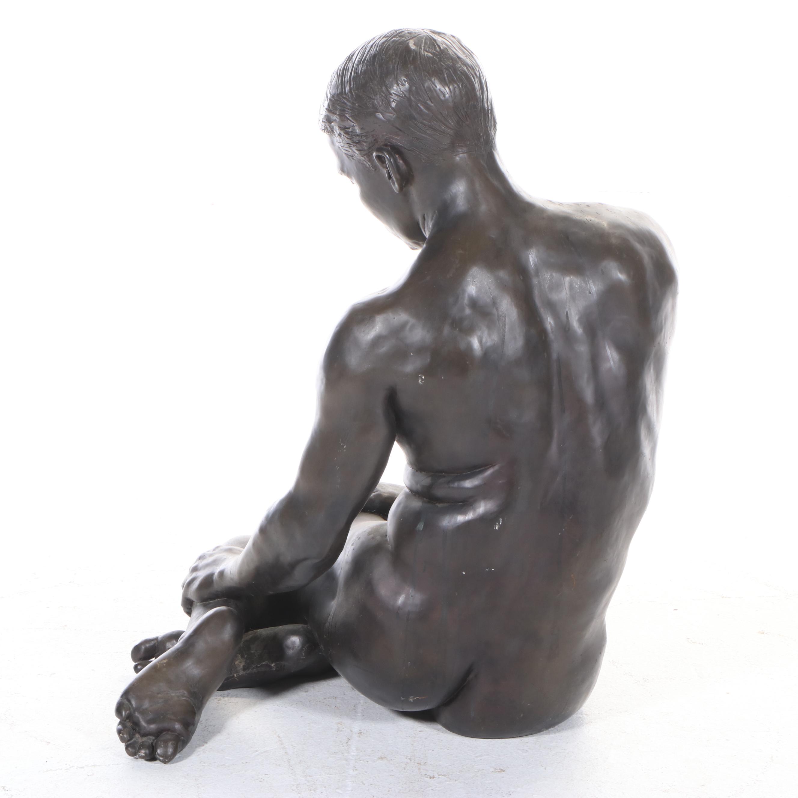 Gary Ross Life-Size Sitting Male Nude Bronze-Patinated Fiberglass Sculpture