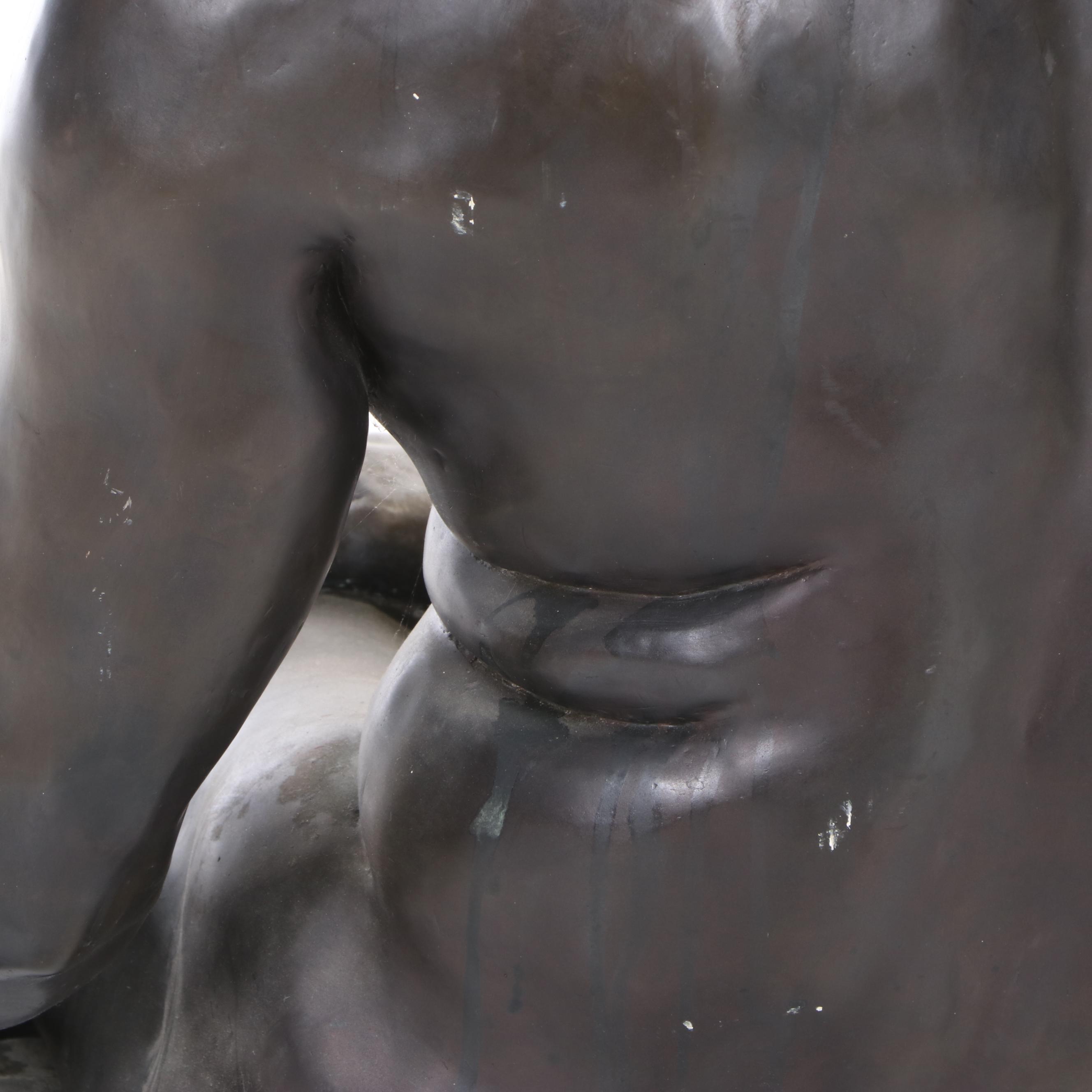 Gary Ross Life-Size Sitting Male Nude Bronze-Patinated Fiberglass Sculpture