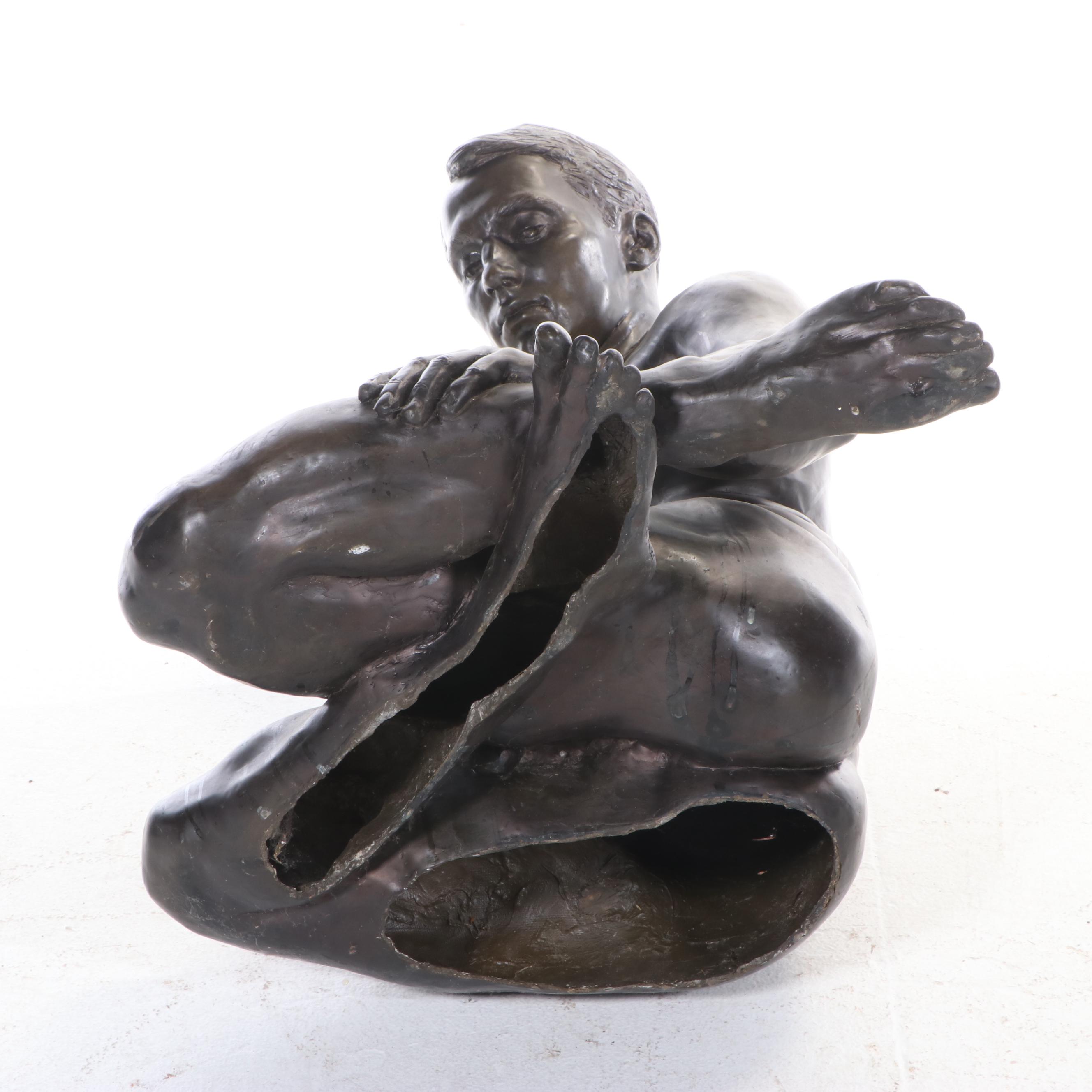 Gary Ross Life-Size Sitting Male Nude Bronze-Patinated Fiberglass Sculpture