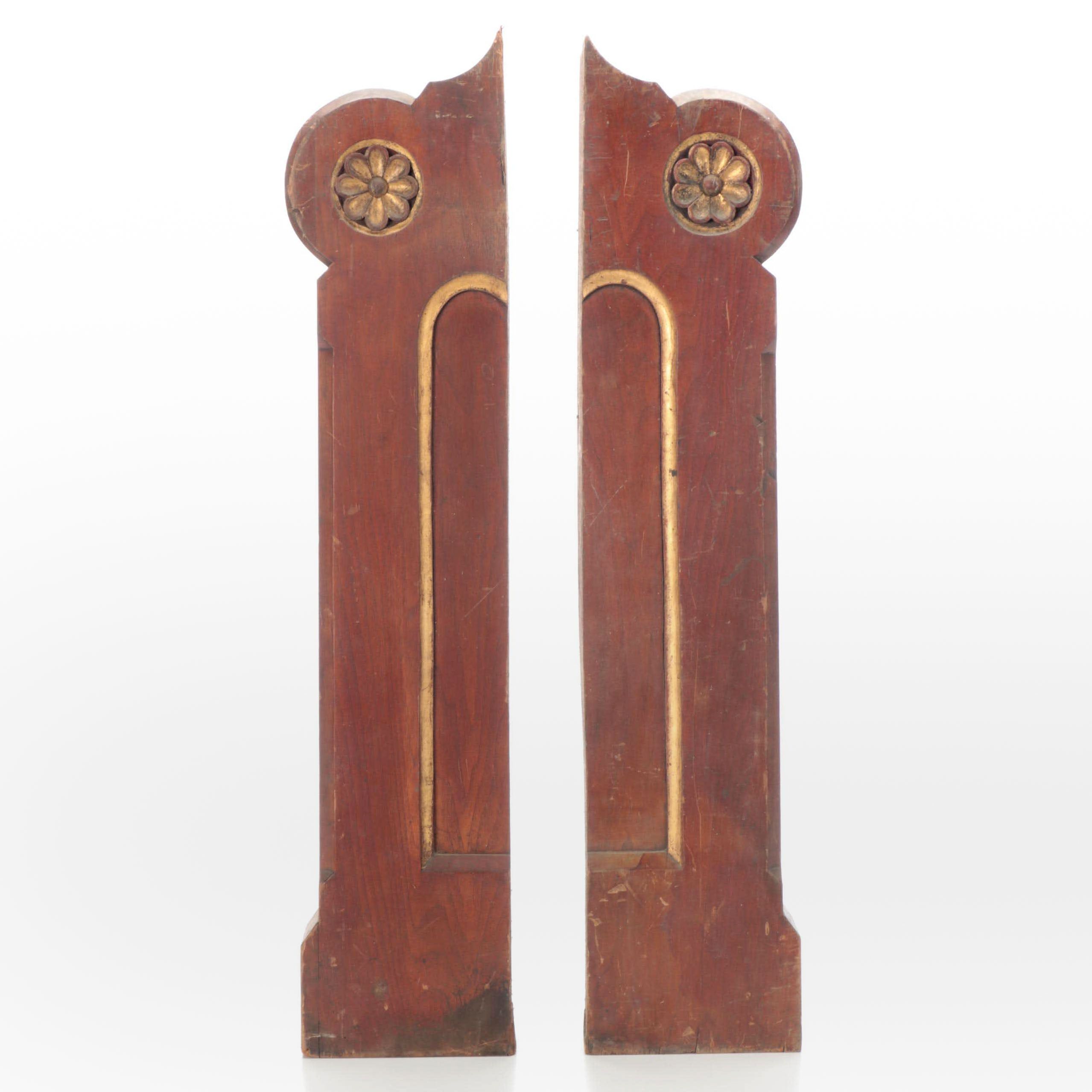 Pair of Hand-Carved Victorian Wood Panels With Parcel Gilt