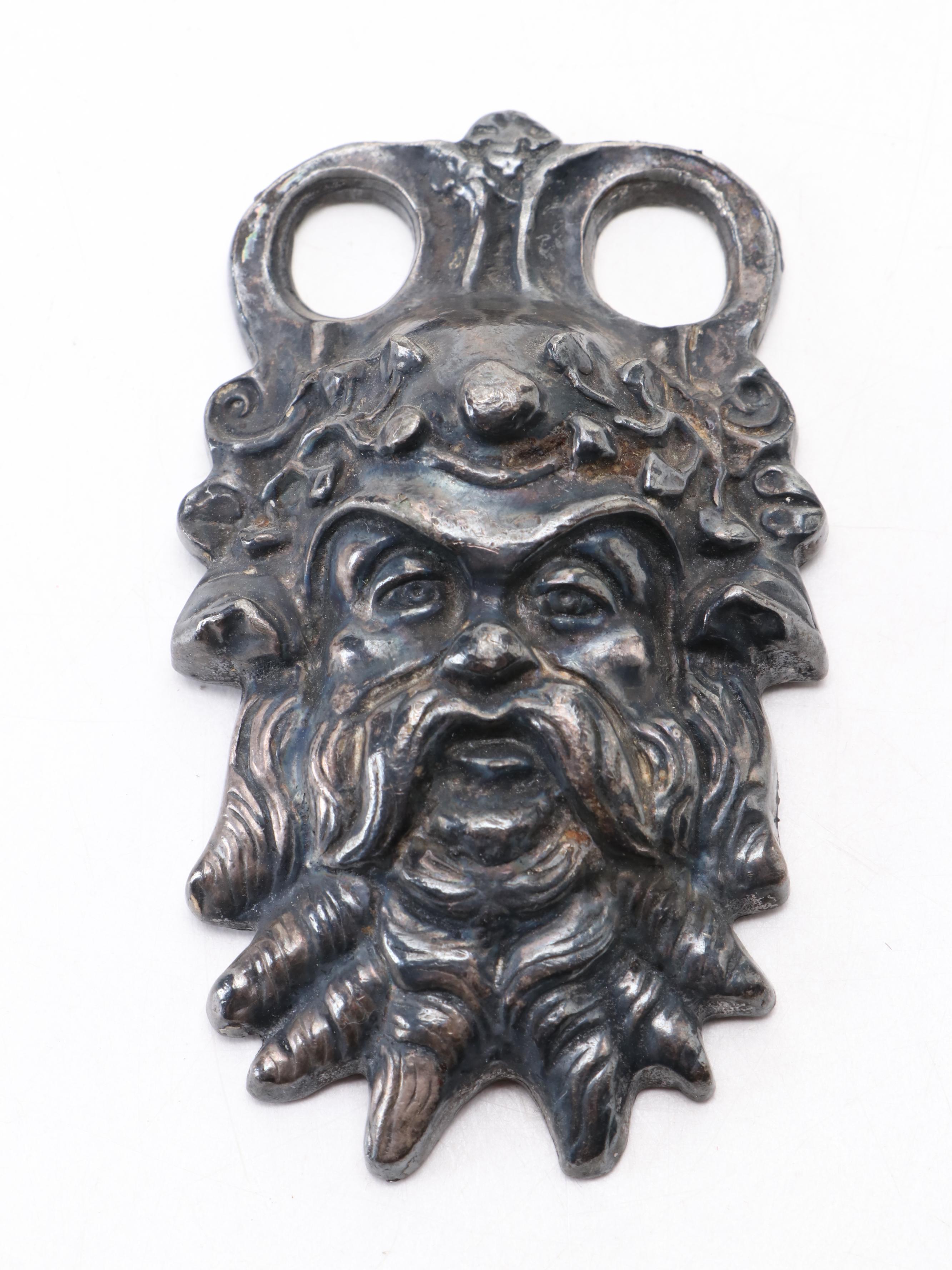 Cast Brass Pan Mask with Cast Metal Reproduction Silenus Head