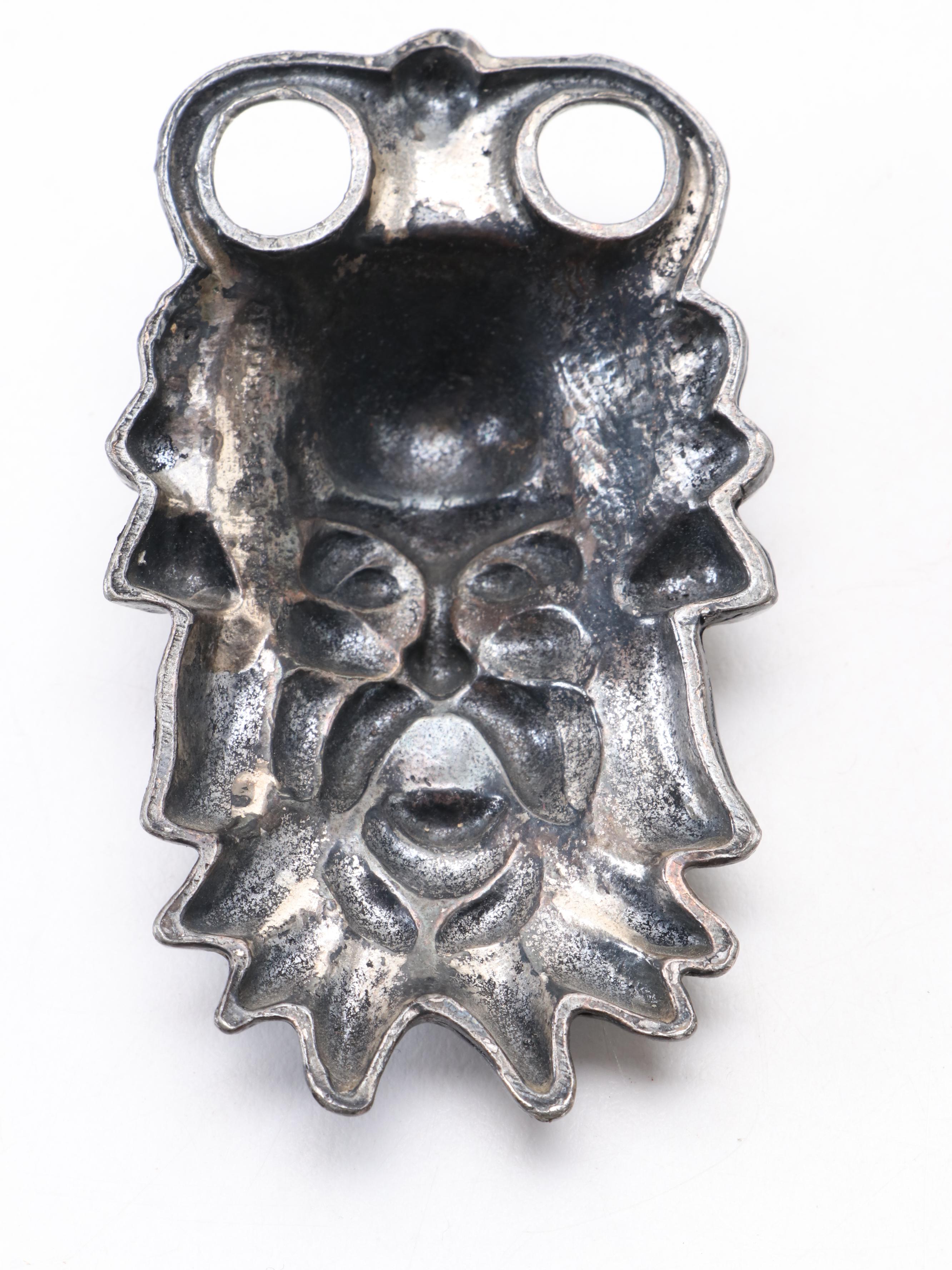 Cast Brass Pan Mask with Cast Metal Reproduction Silenus Head