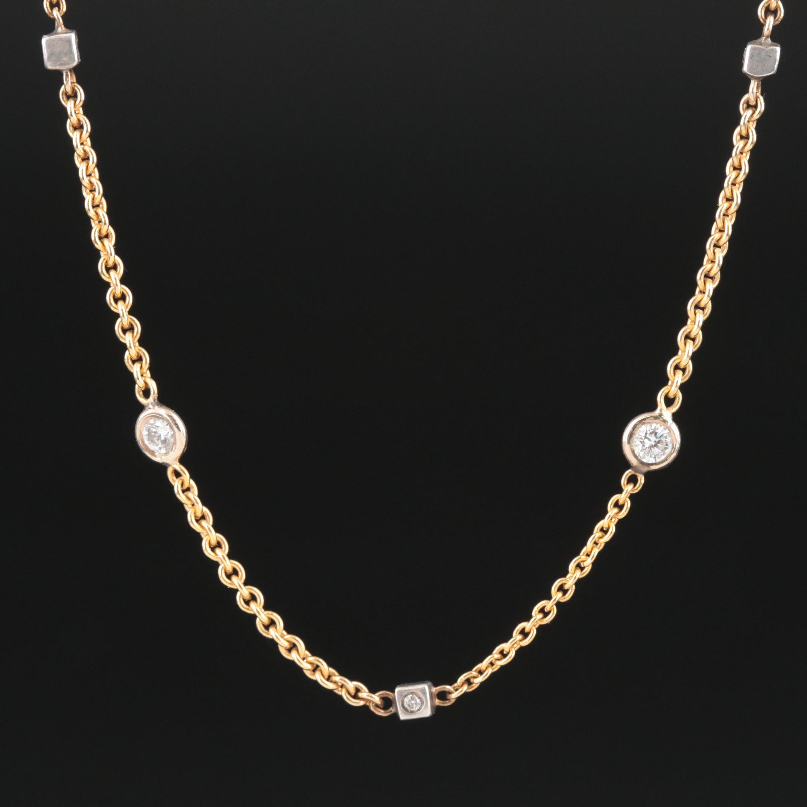 22K and Sterling 0.60 CTW Diamond Station Necklace