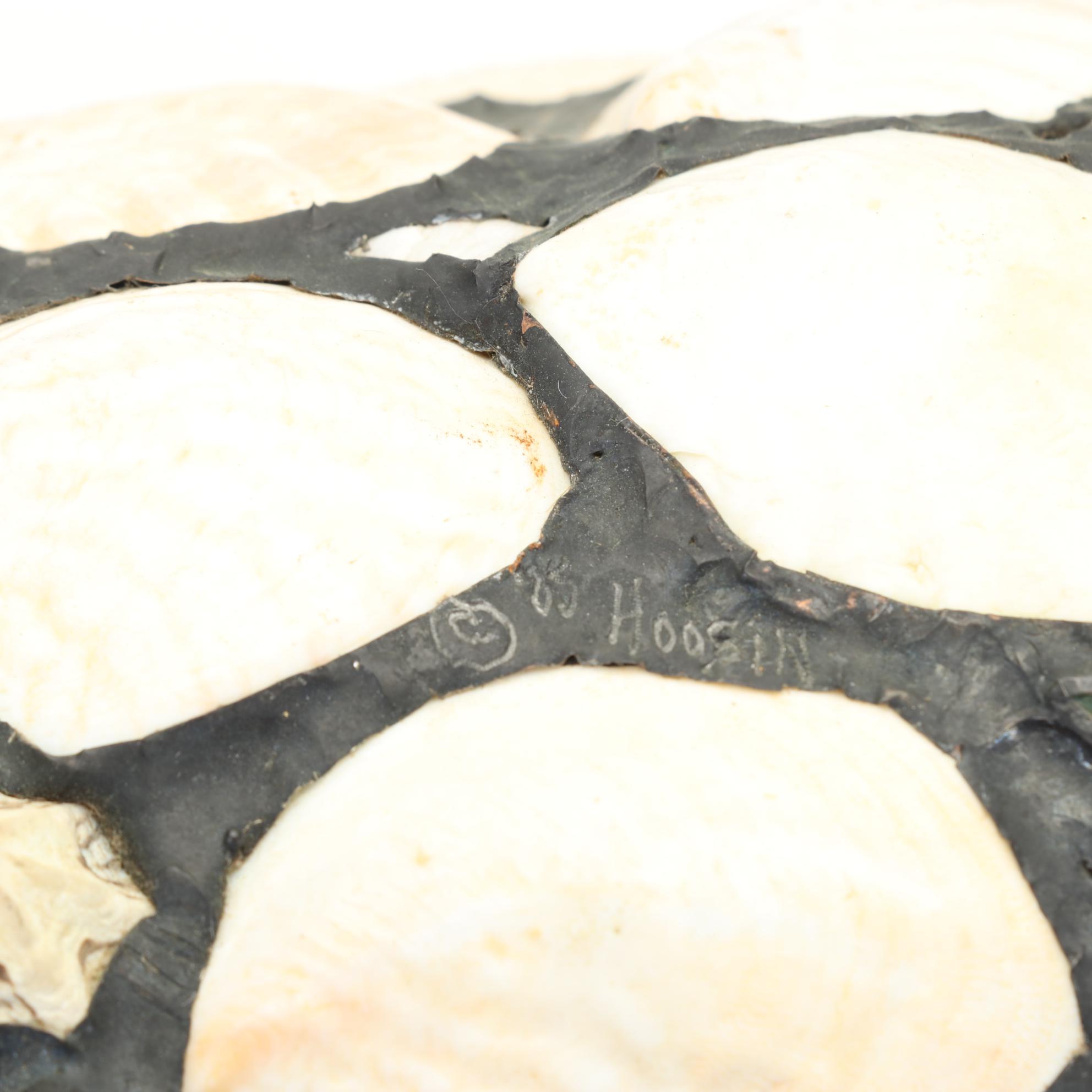 Richard Hoosin Brass Study Lamp With Shell and Slag Glass Shade