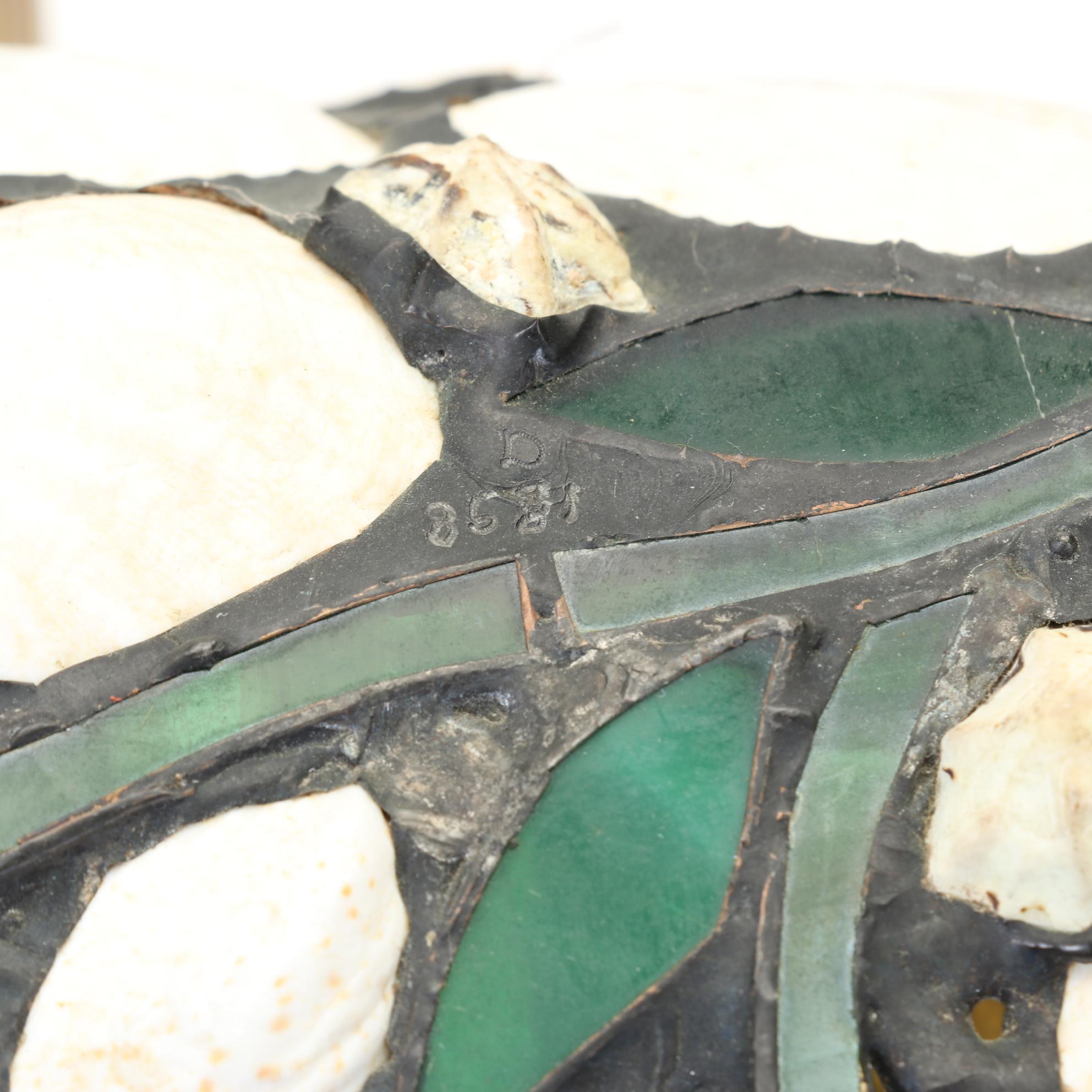 Richard Hoosin Brass Study Lamp With Shell and Slag Glass Shade