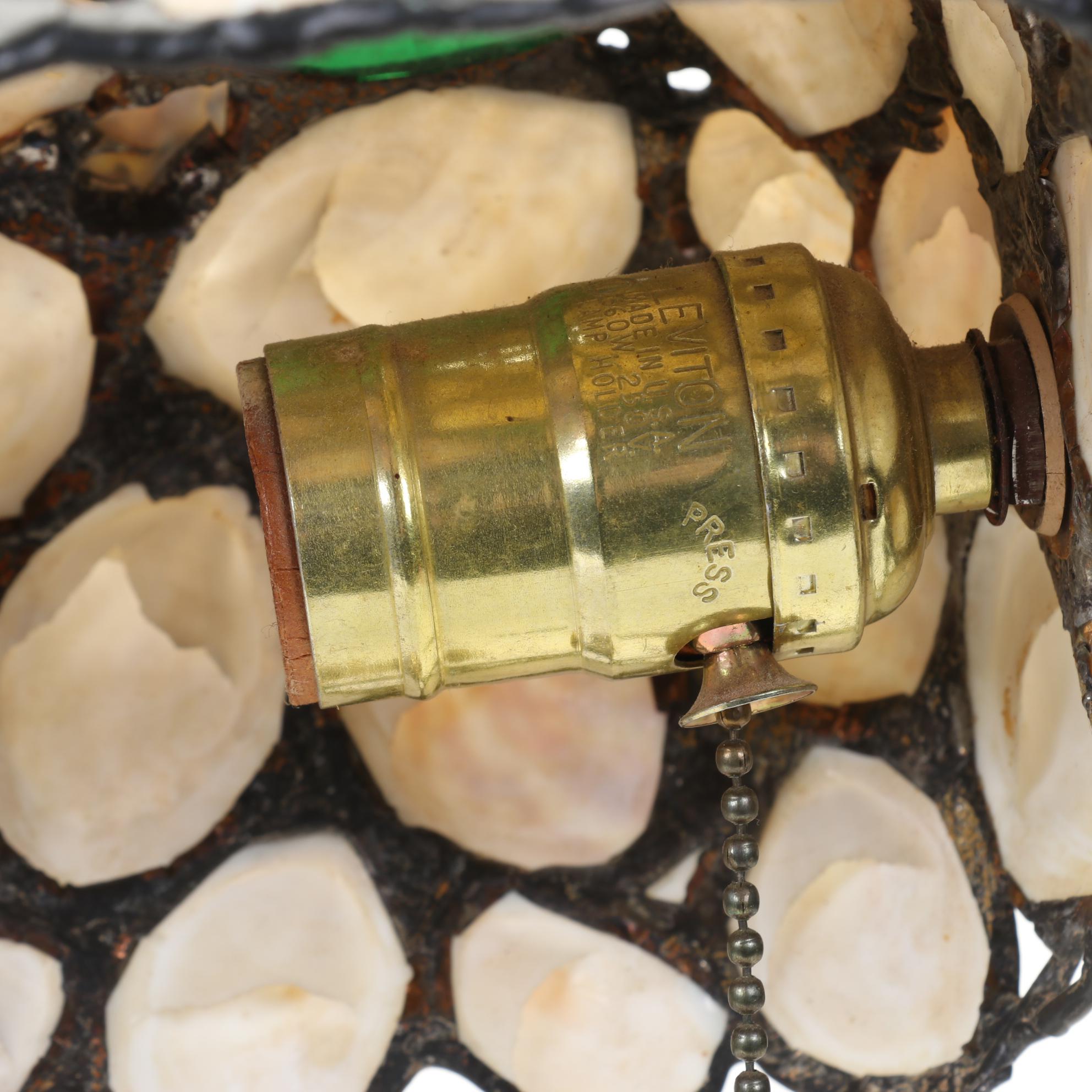 Richard Hoosin Brass Study Lamp With Shell and Slag Glass Shade