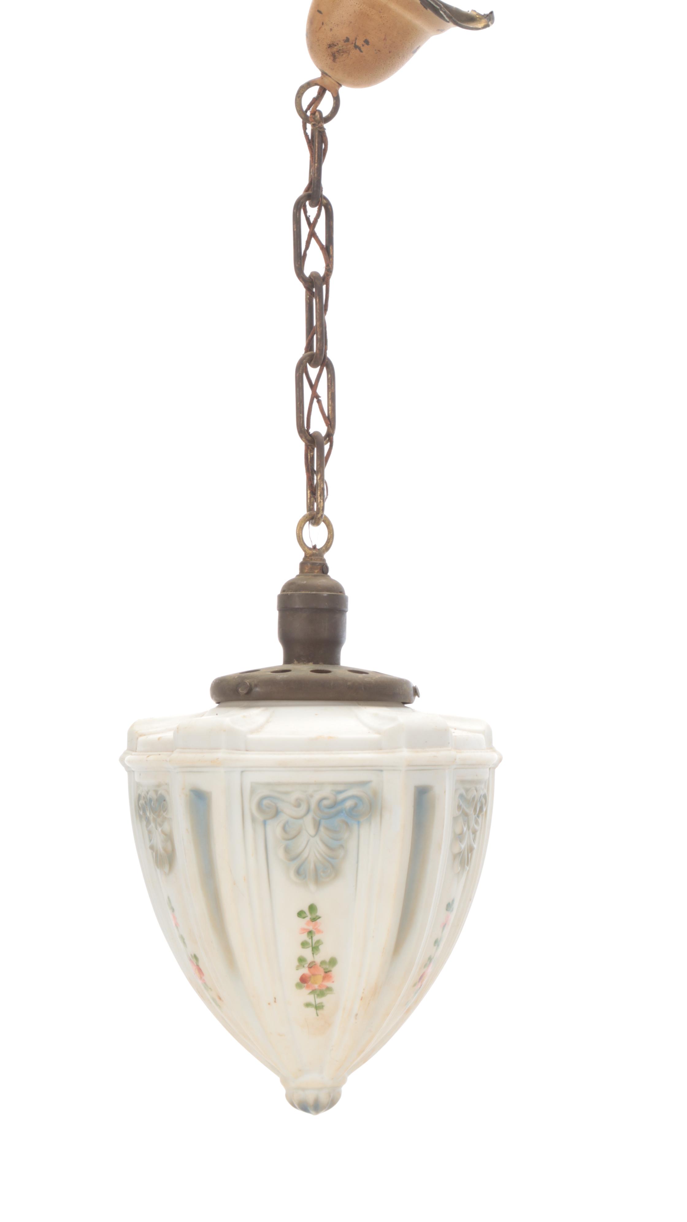 Art Deco Style Molded Glass Hanging Pendant Light with Glass Paneled Shades