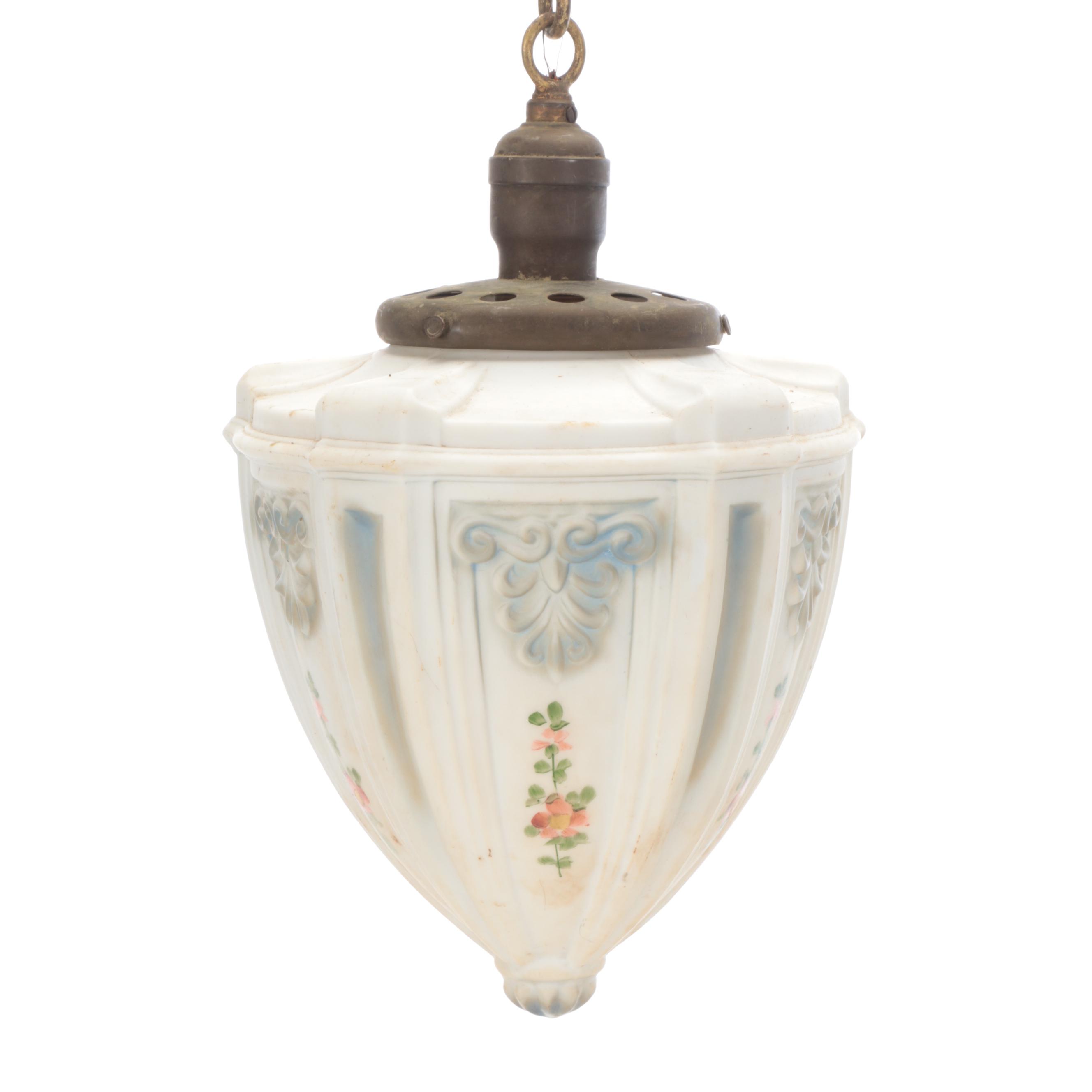 Art Deco Style Molded Glass Hanging Pendant Light with Glass Paneled Shades