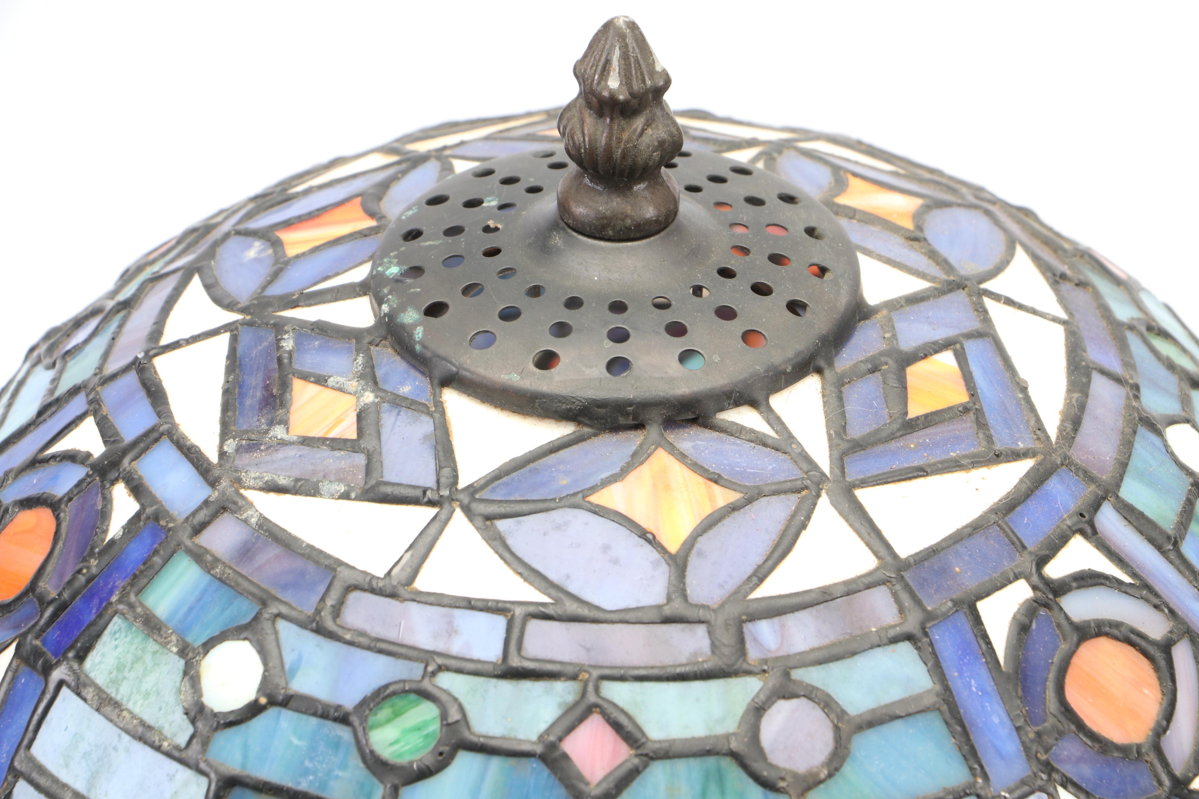 Slag Glass Table Lamp with Patinated Metal Body