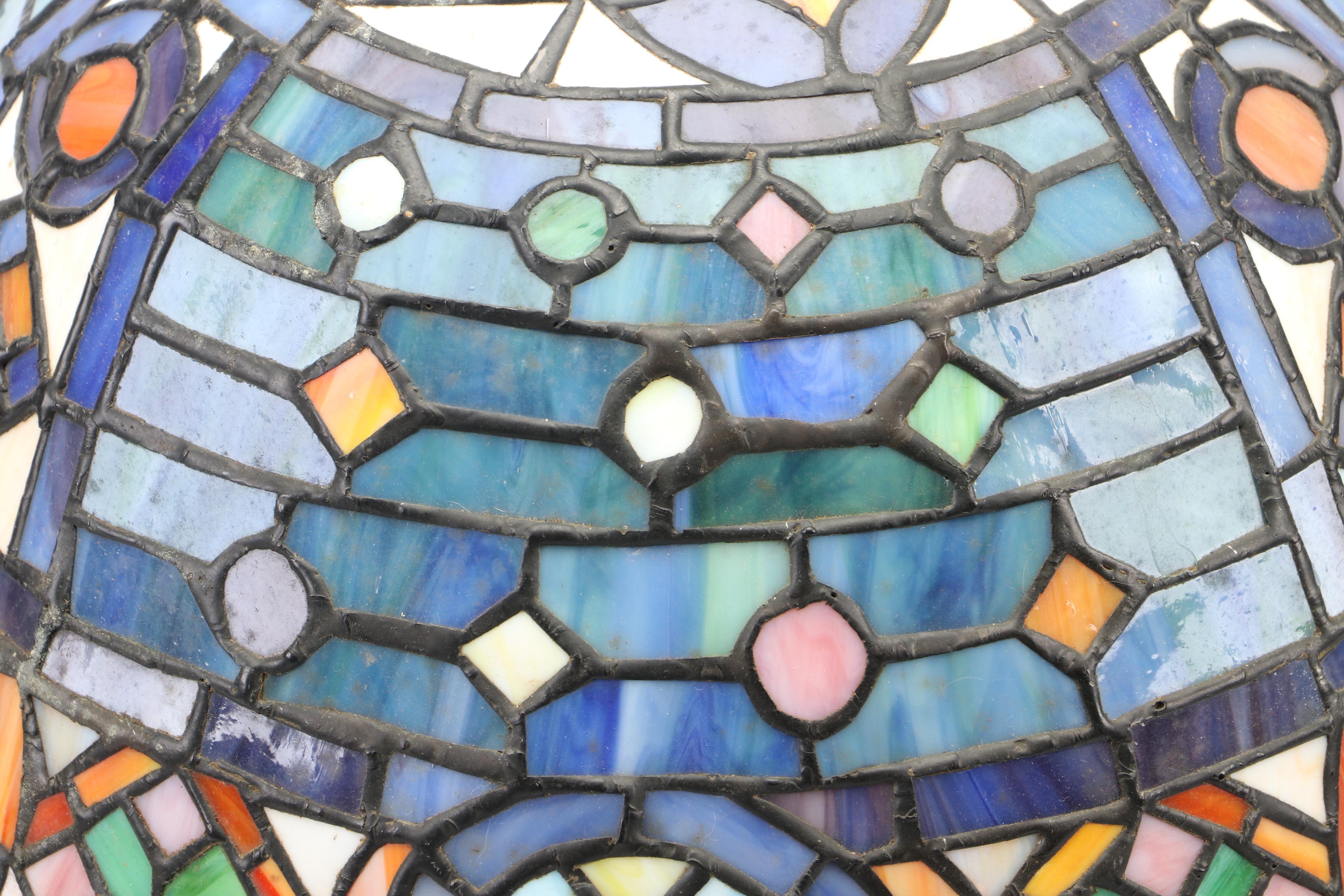 Slag Glass Table Lamp with Patinated Metal Body