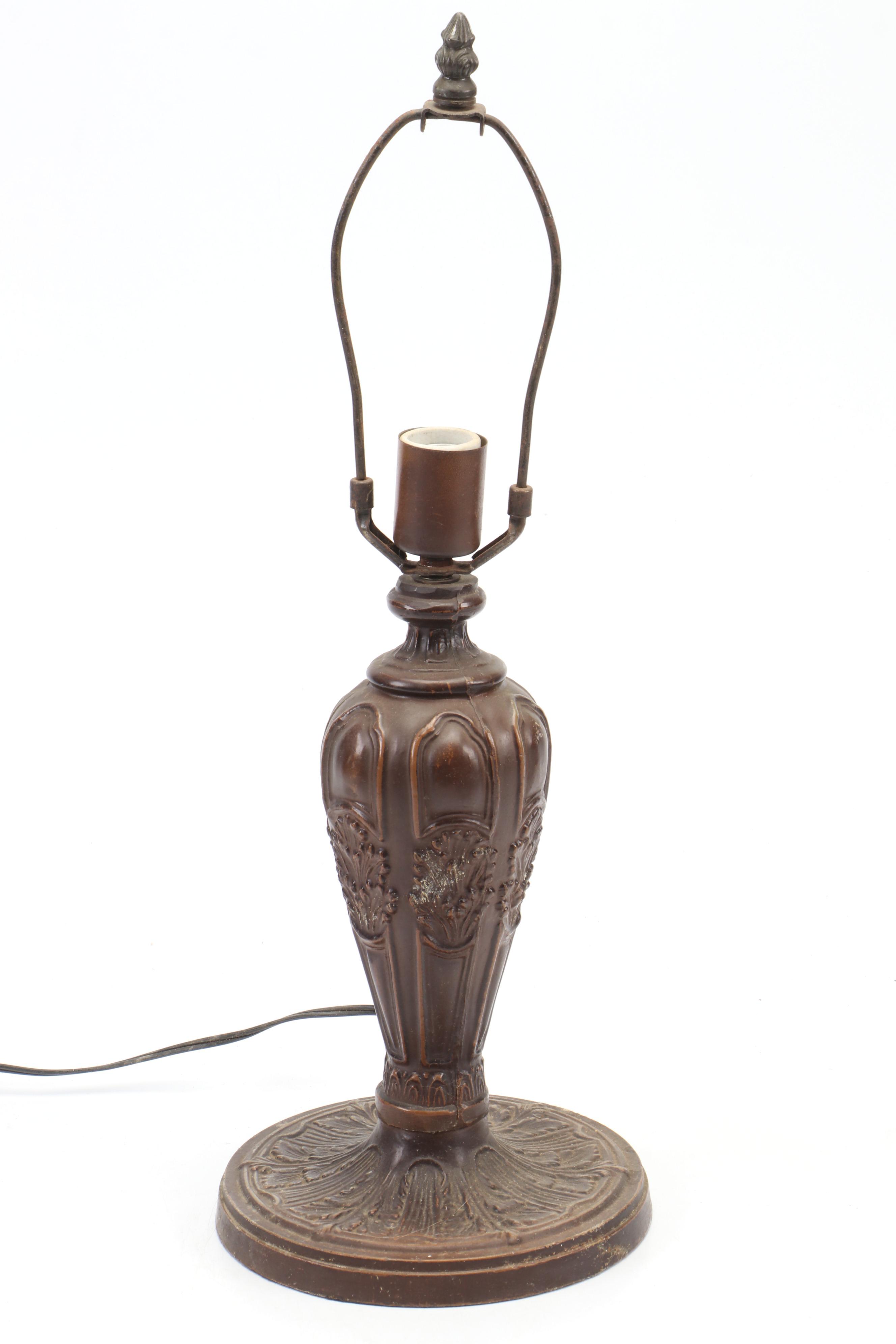 Slag Glass Table Lamp with Patinated Metal Body