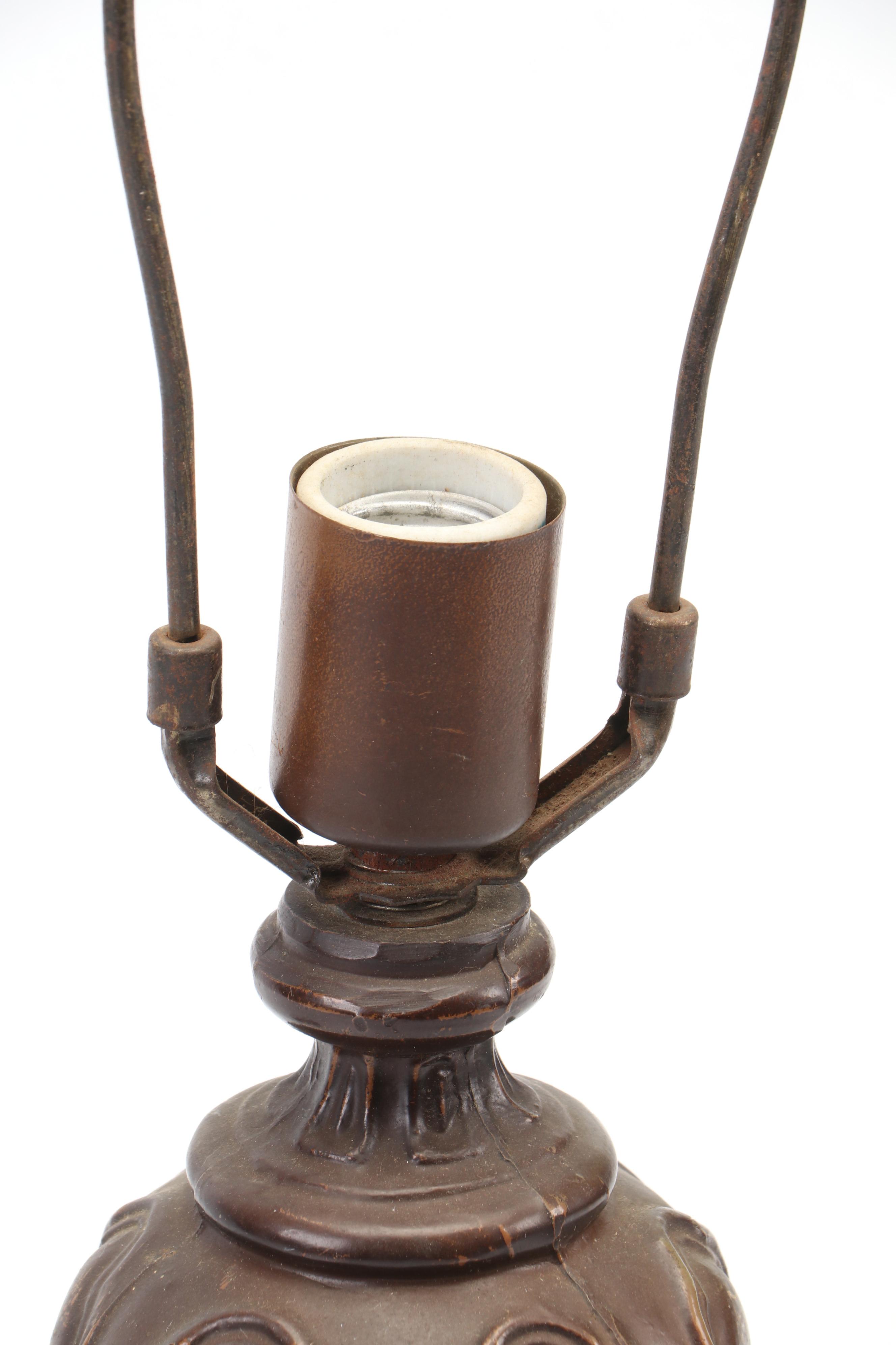 Slag Glass Table Lamp with Patinated Metal Body