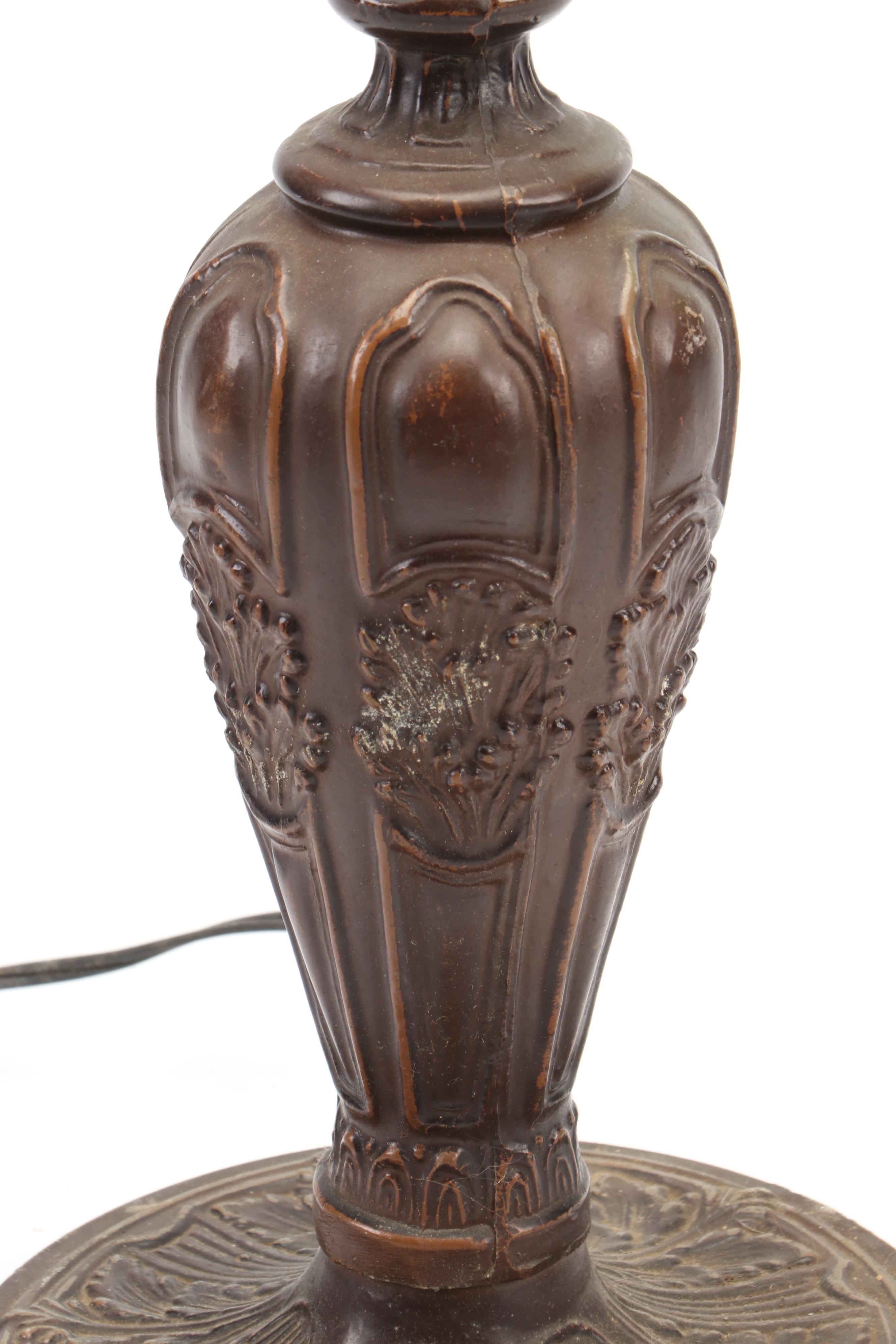 Slag Glass Table Lamp with Patinated Metal Body