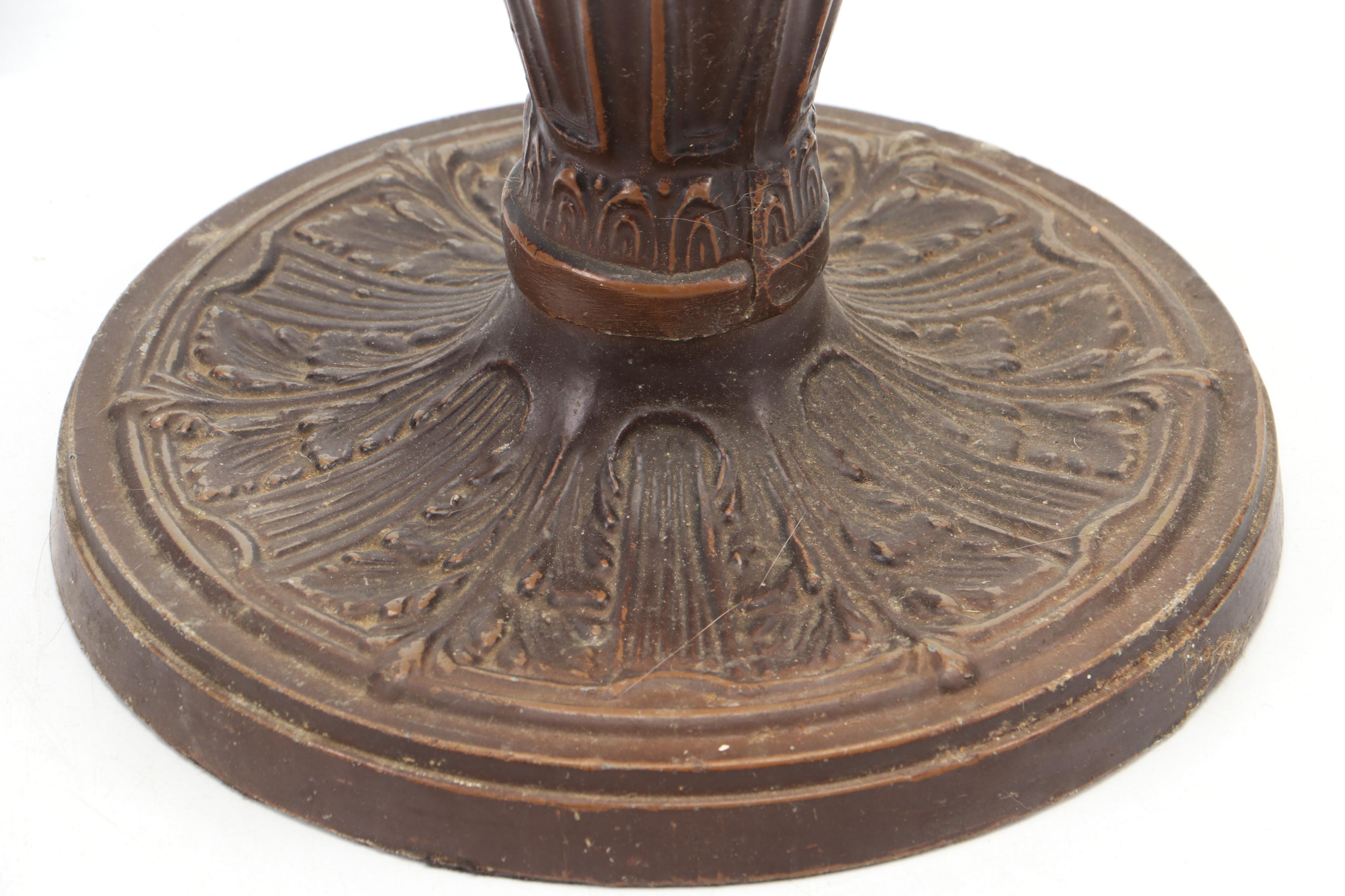 Slag Glass Table Lamp with Patinated Metal Body