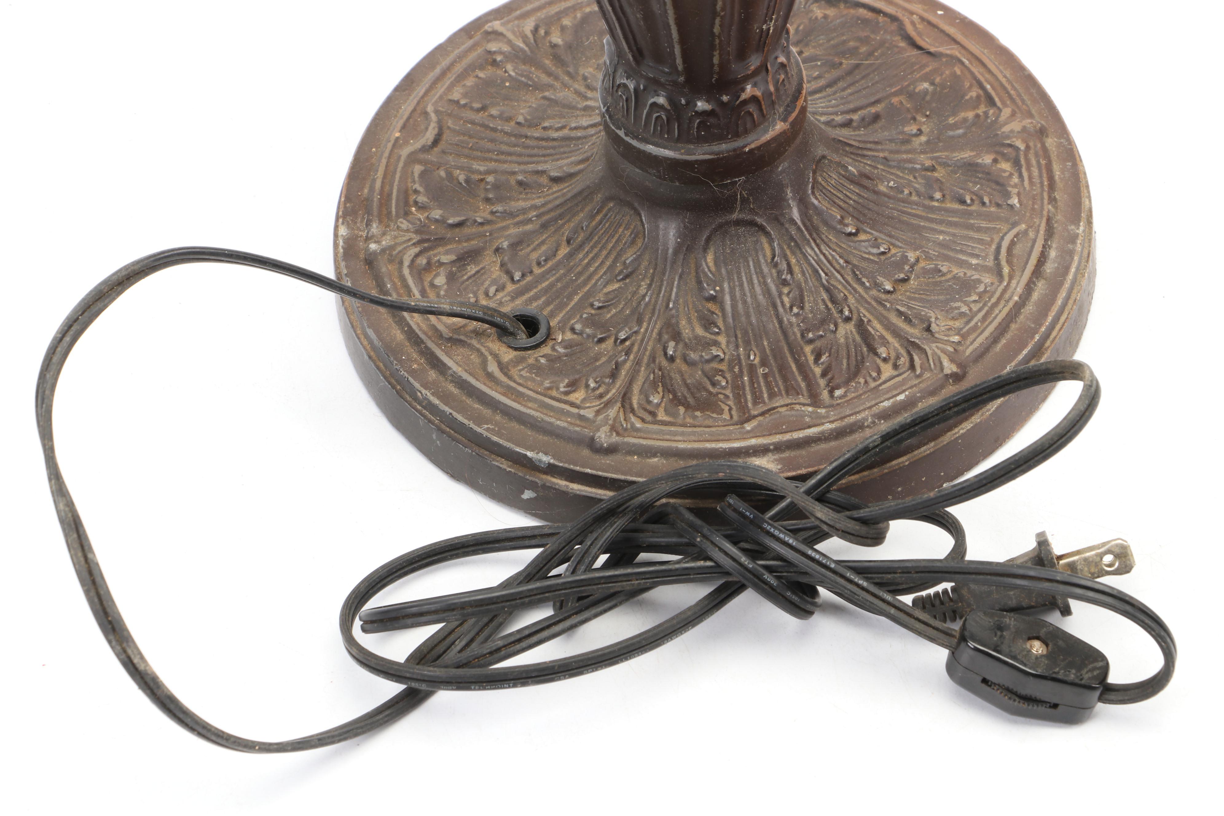 Slag Glass Table Lamp with Patinated Metal Body