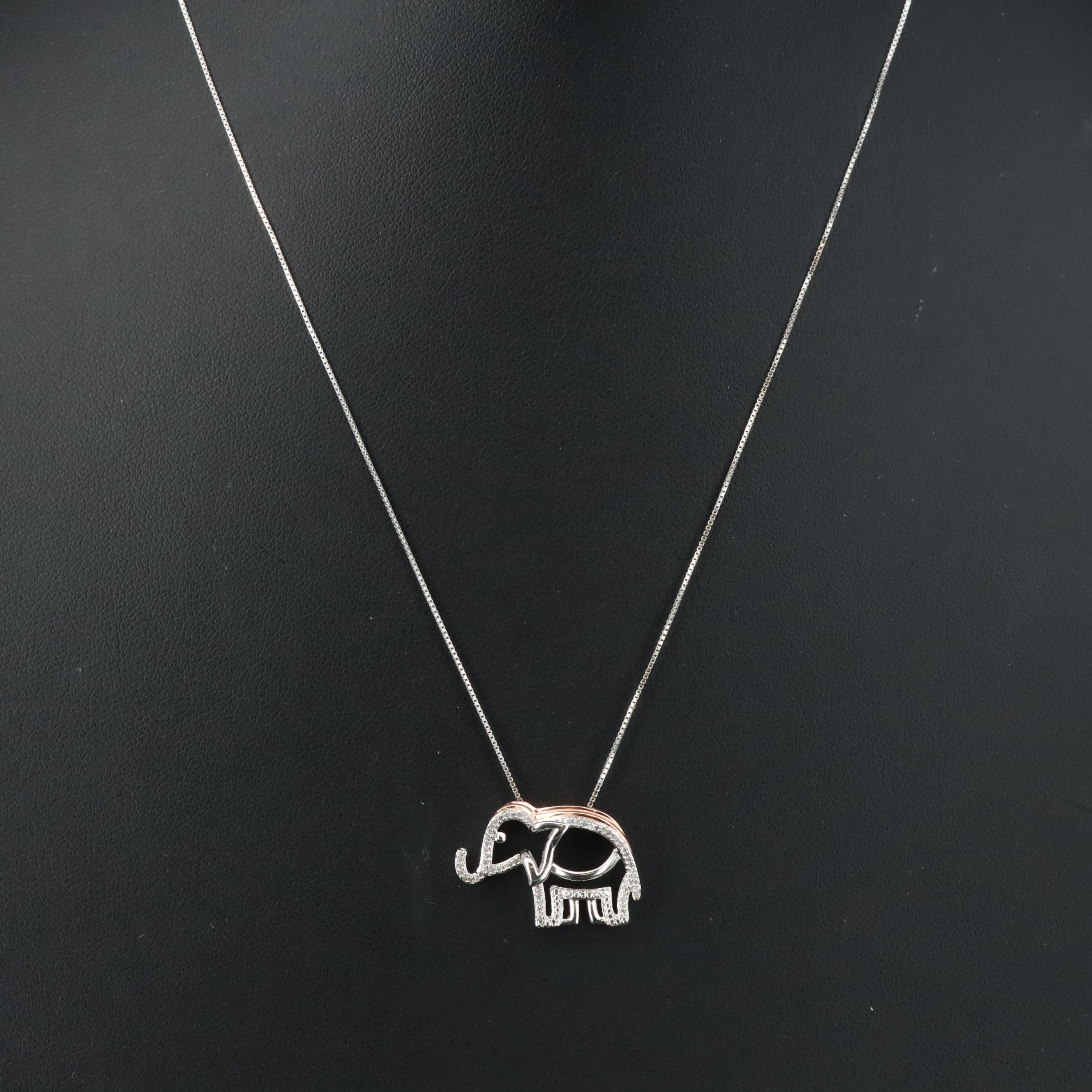 Sterling Diamond Elephant Pendant on 10K Chain