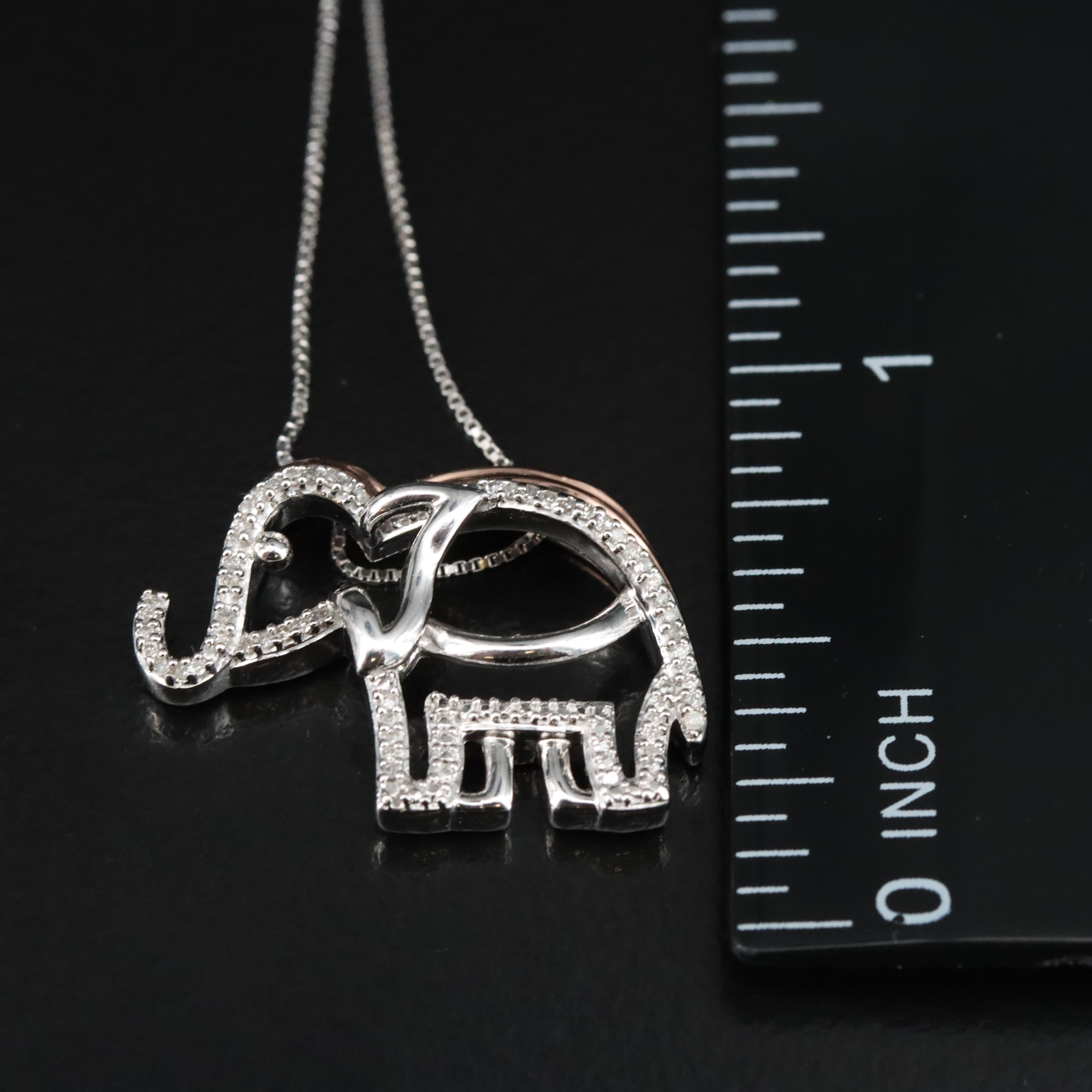 Sterling Diamond Elephant Pendant on 10K Chain