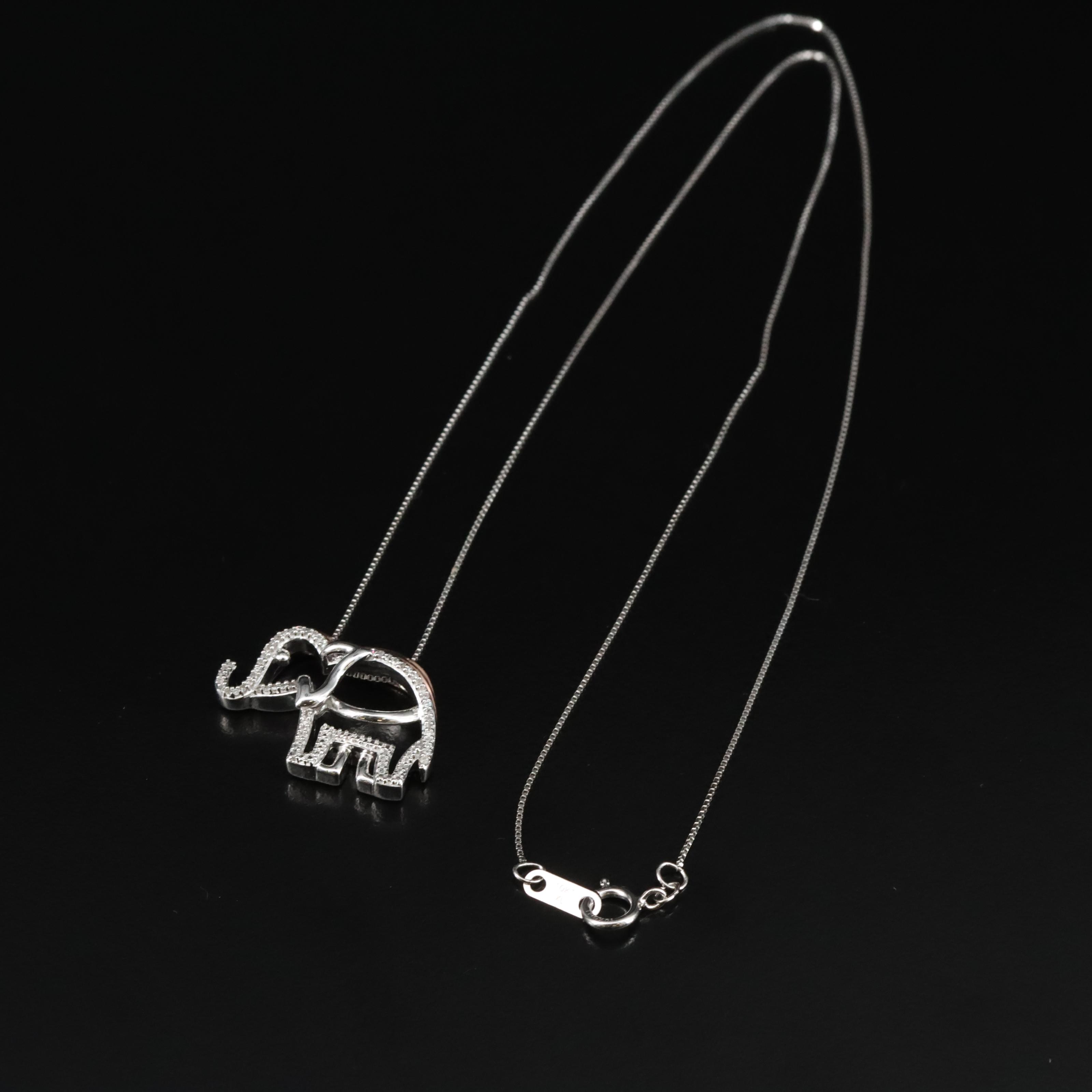 Sterling Diamond Elephant Pendant on 10K Chain