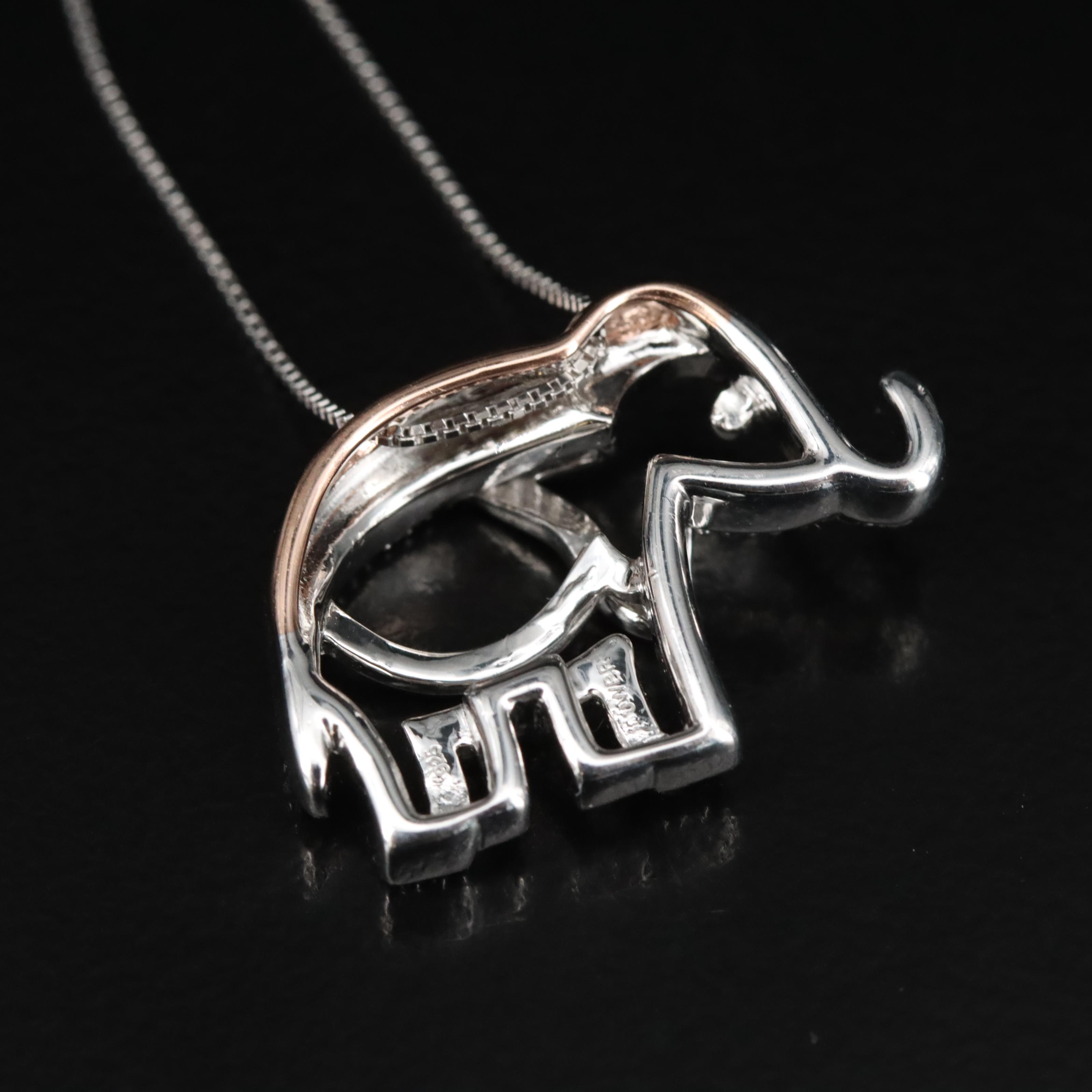 Sterling Diamond Elephant Pendant on 10K Chain
