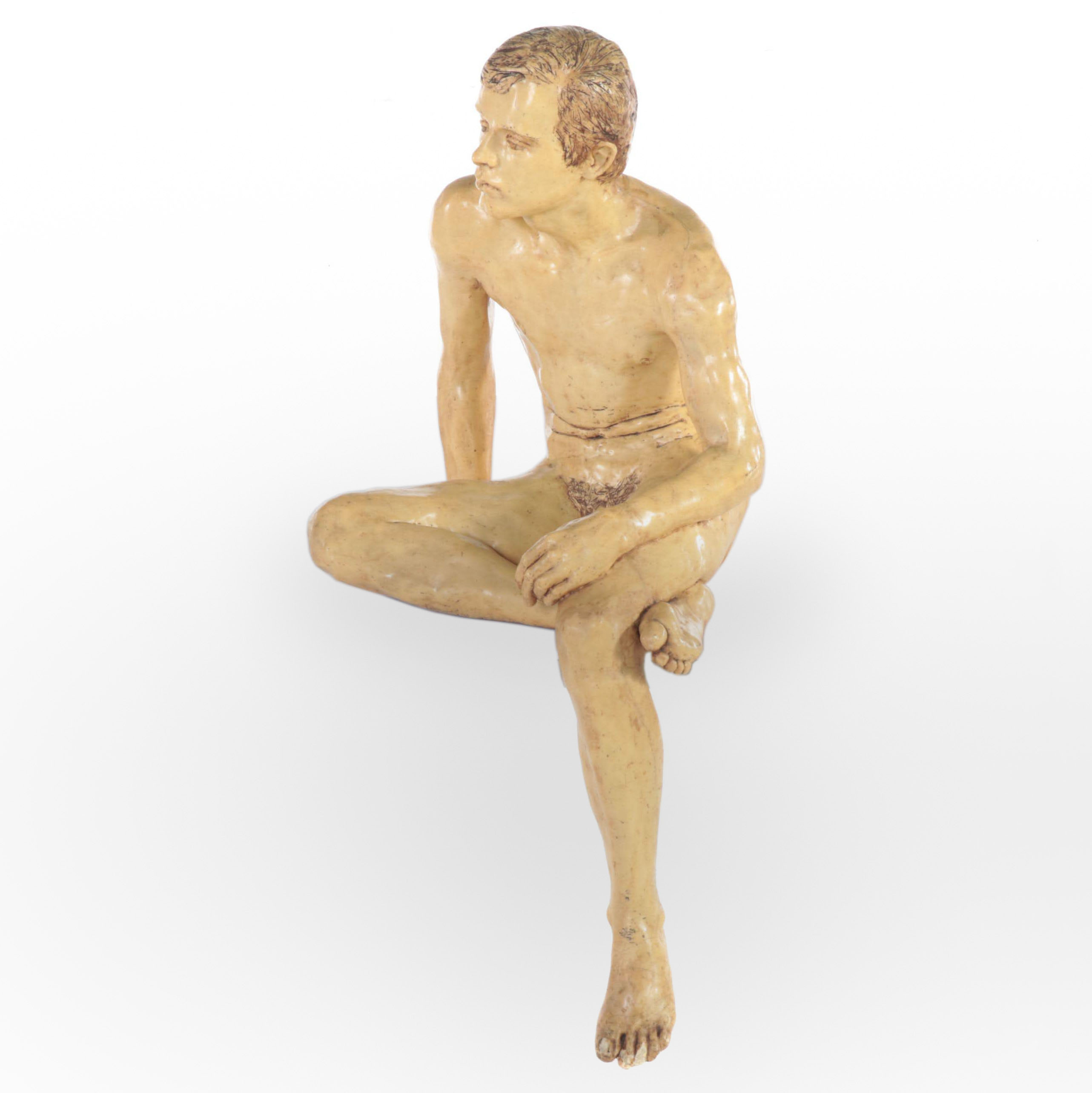 Gary Ross Life-Size Seated Nude Fiberglass Sculpture