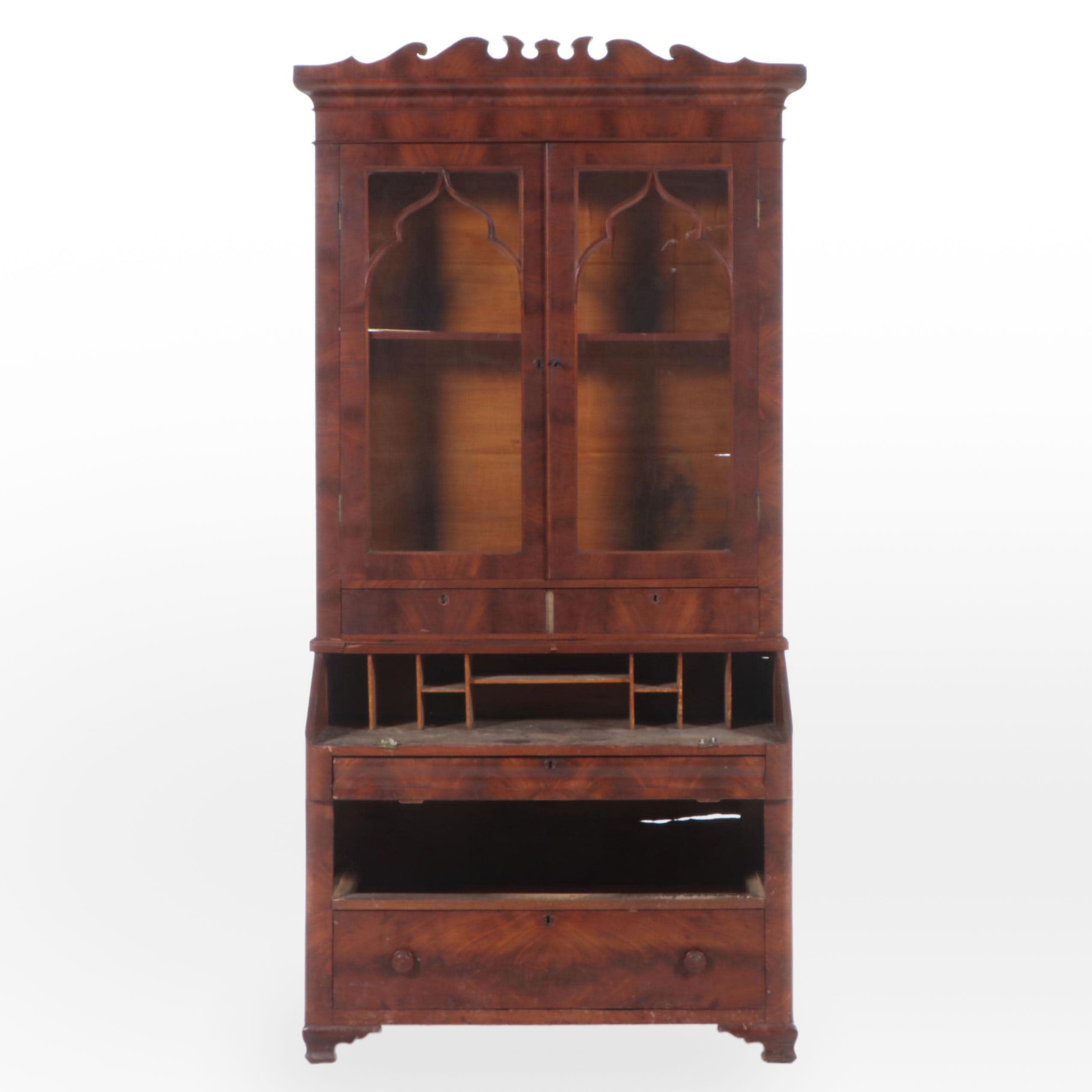 American Classical Mahogany Secretary Bookcase, Early to Mid 19th Century
