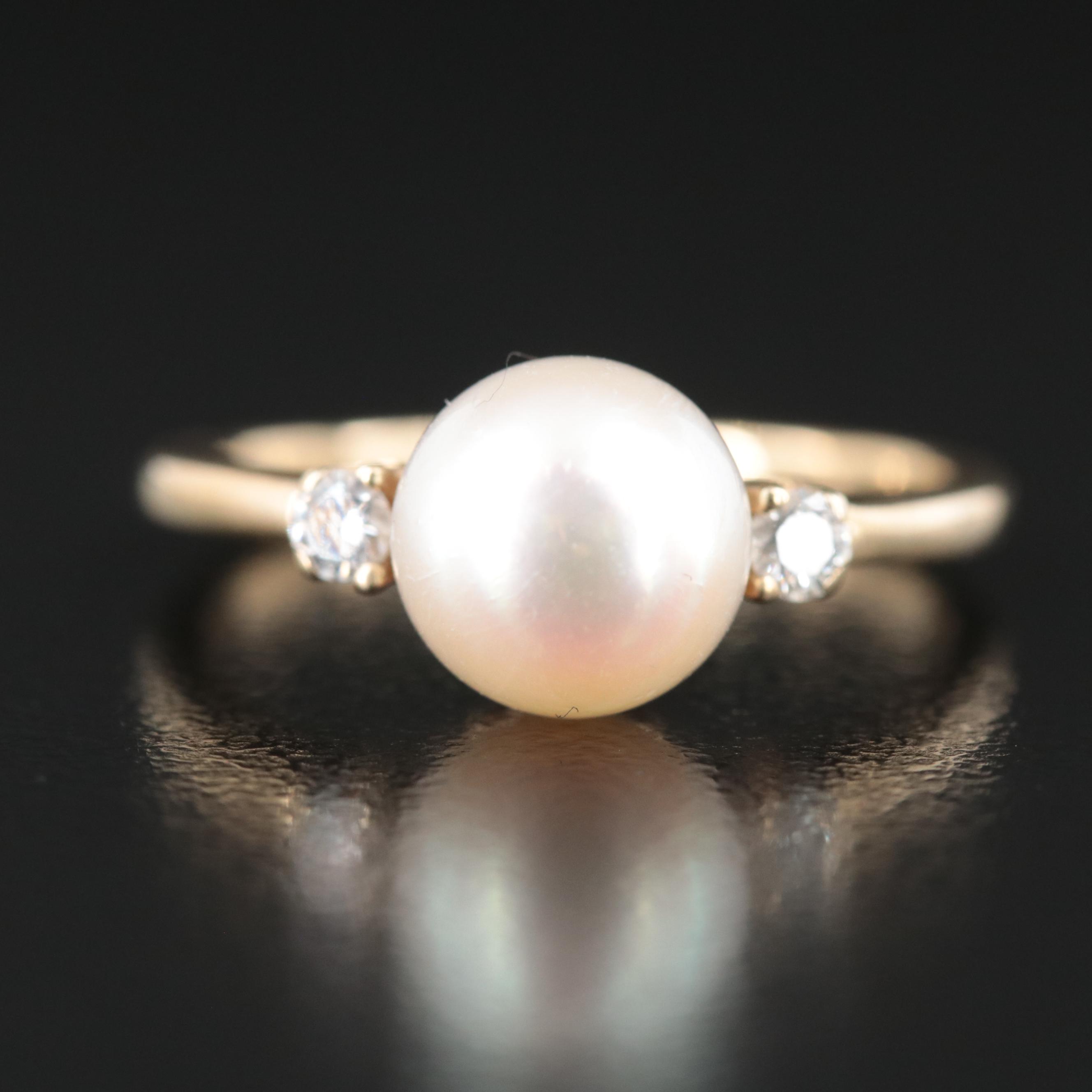 14K Pearl and Diamond Ring