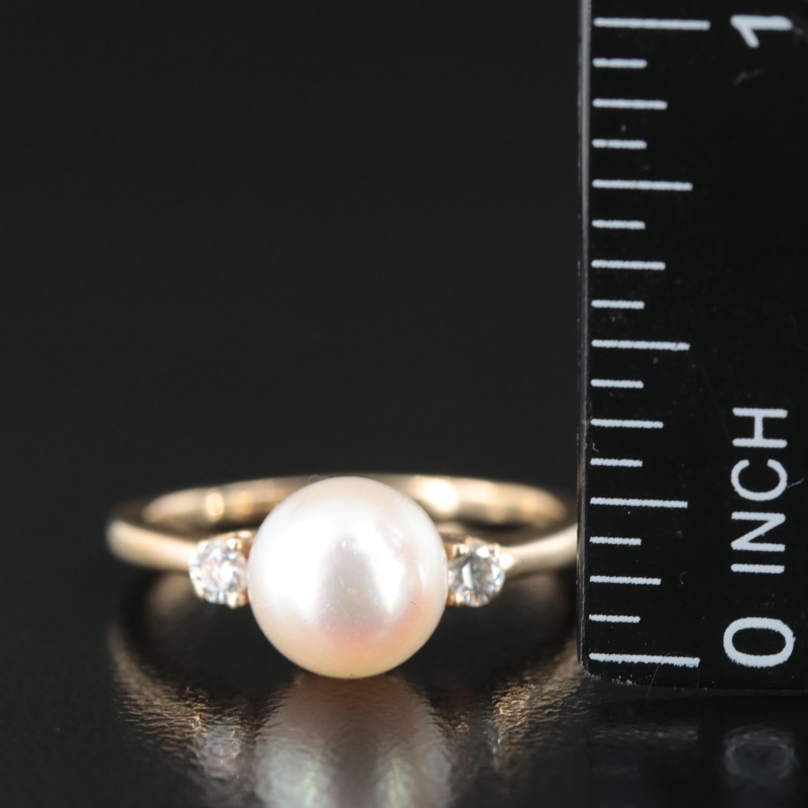 14K Pearl and Diamond Ring
