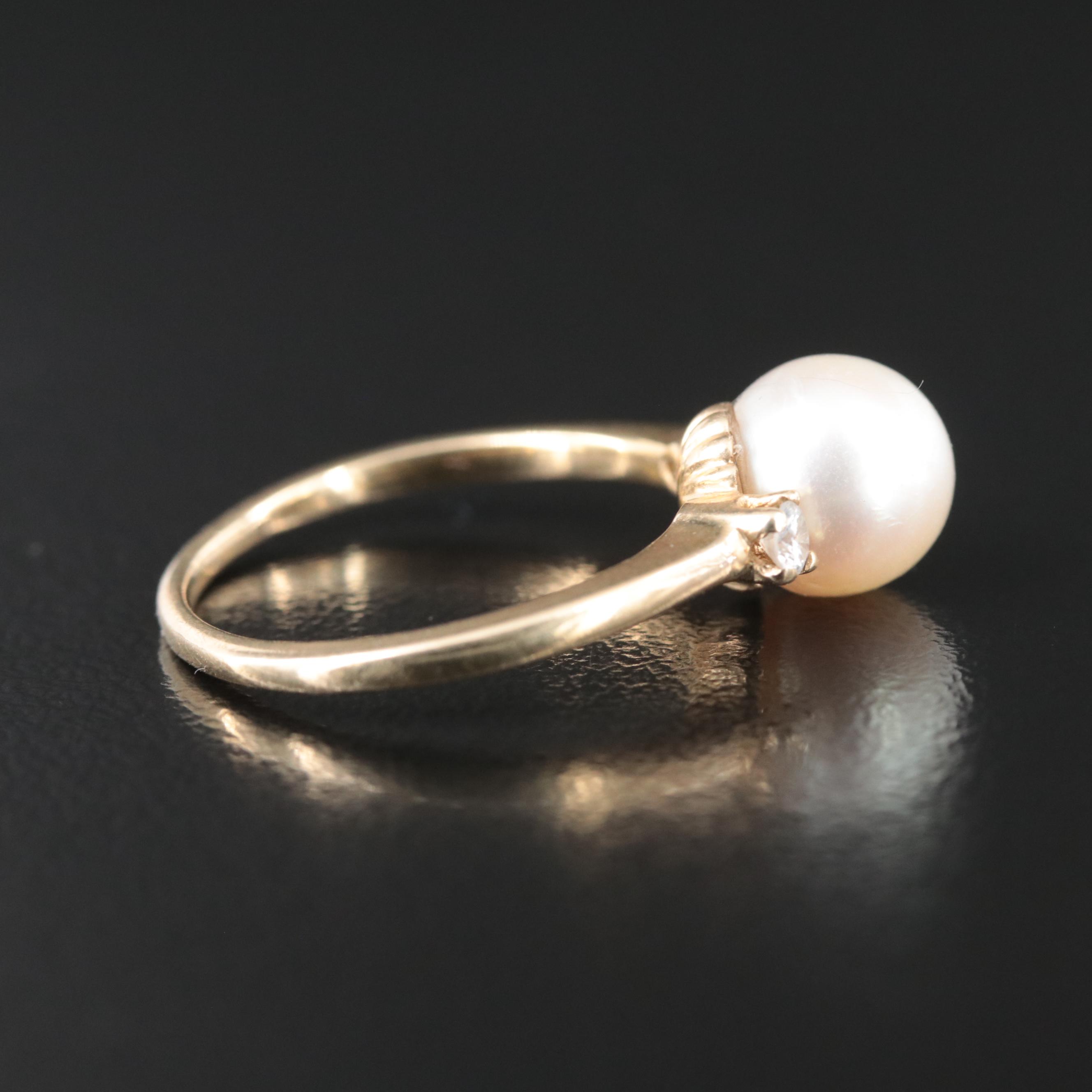 14K Pearl and Diamond Ring