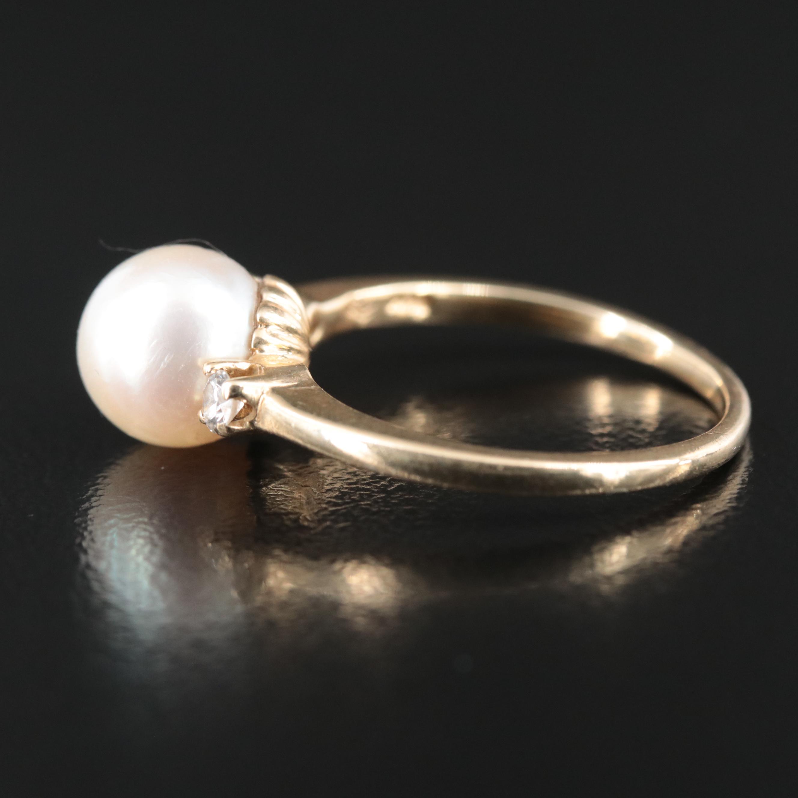 14K Pearl and Diamond Ring