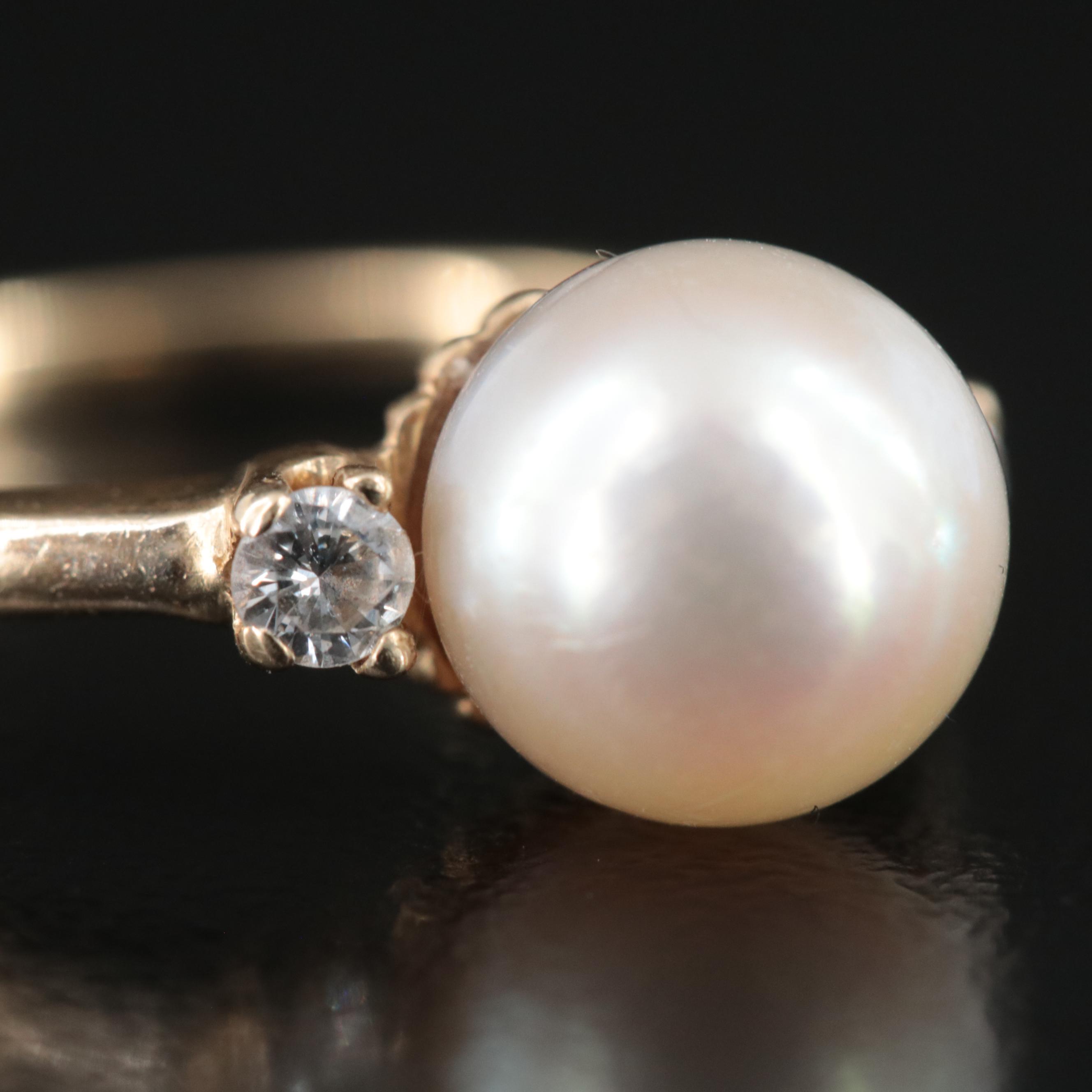 14K Pearl and Diamond Ring