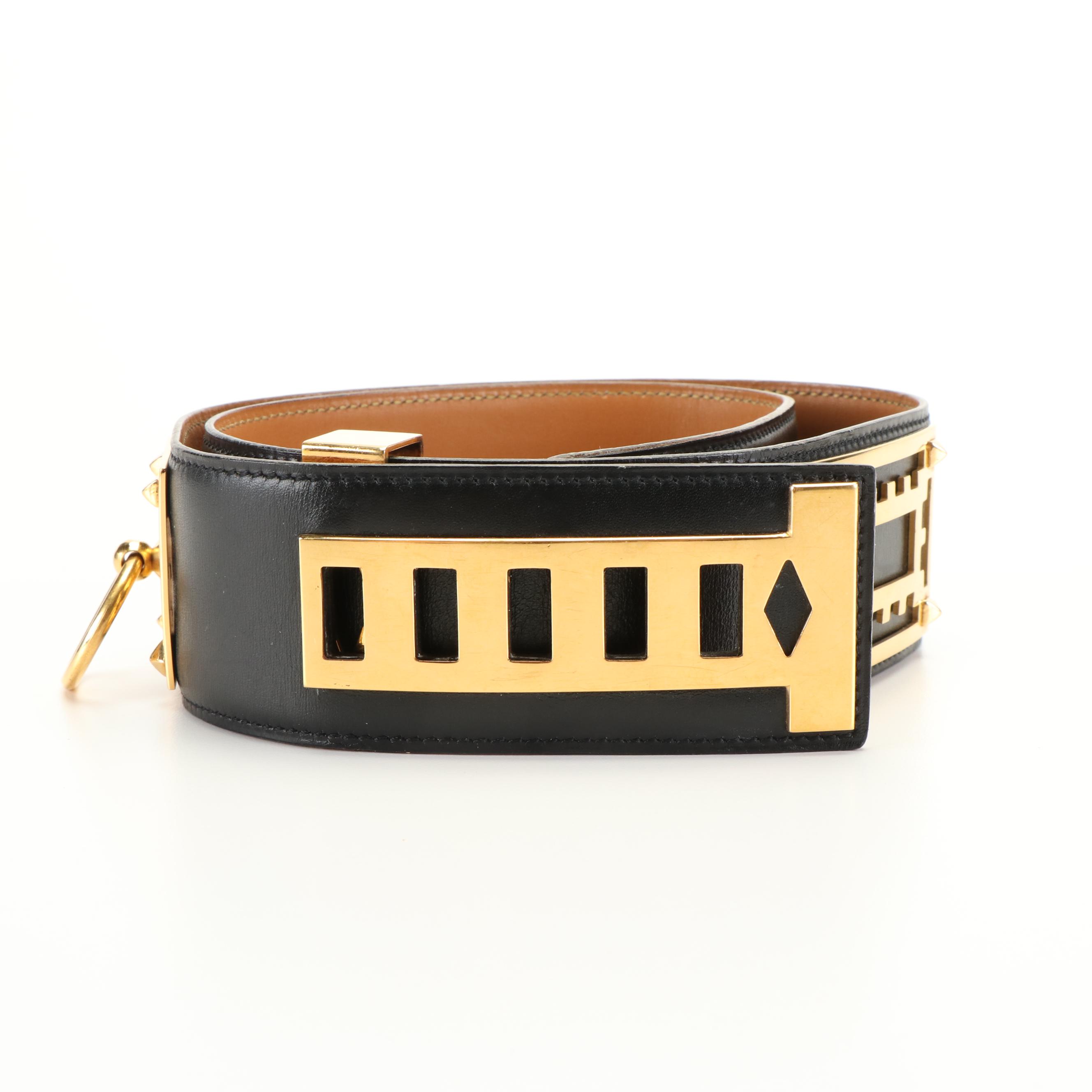 Hermès Gold Tone Hardware and Black Collier de Chien Waist Belt