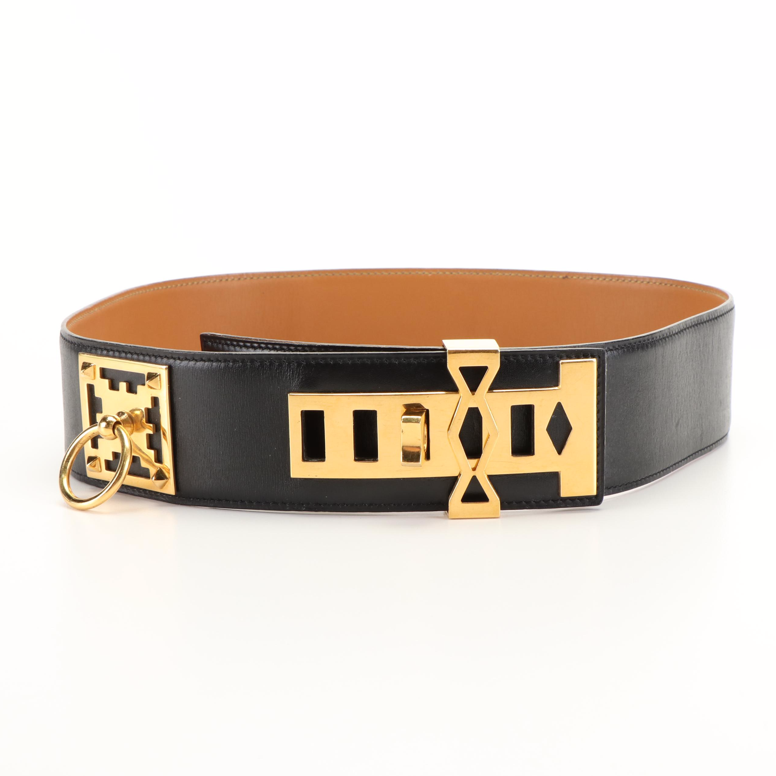 Hermès Gold Tone Hardware and Black Collier de Chien Waist Belt