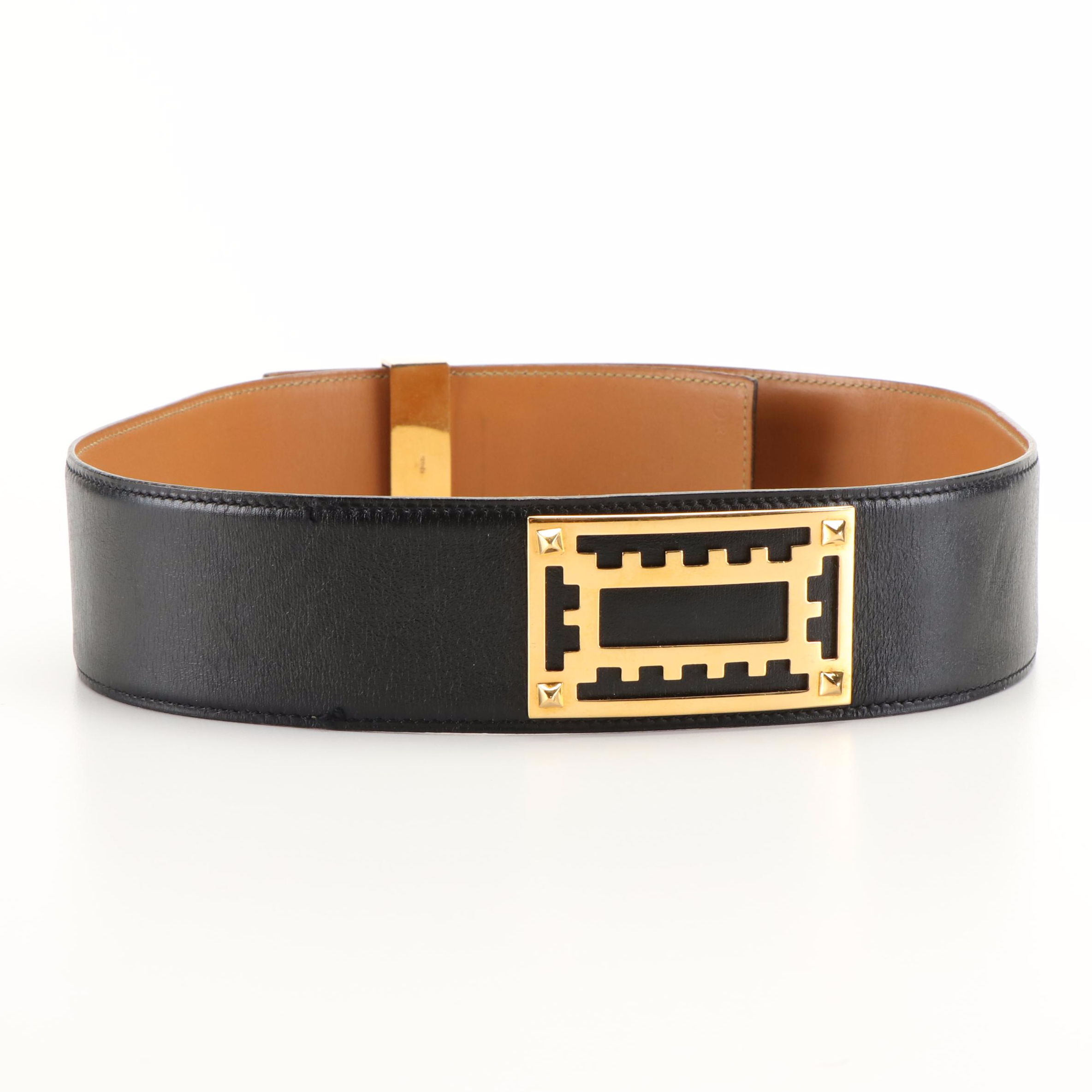 Hermès Gold Tone Hardware and Black Collier de Chien Waist Belt