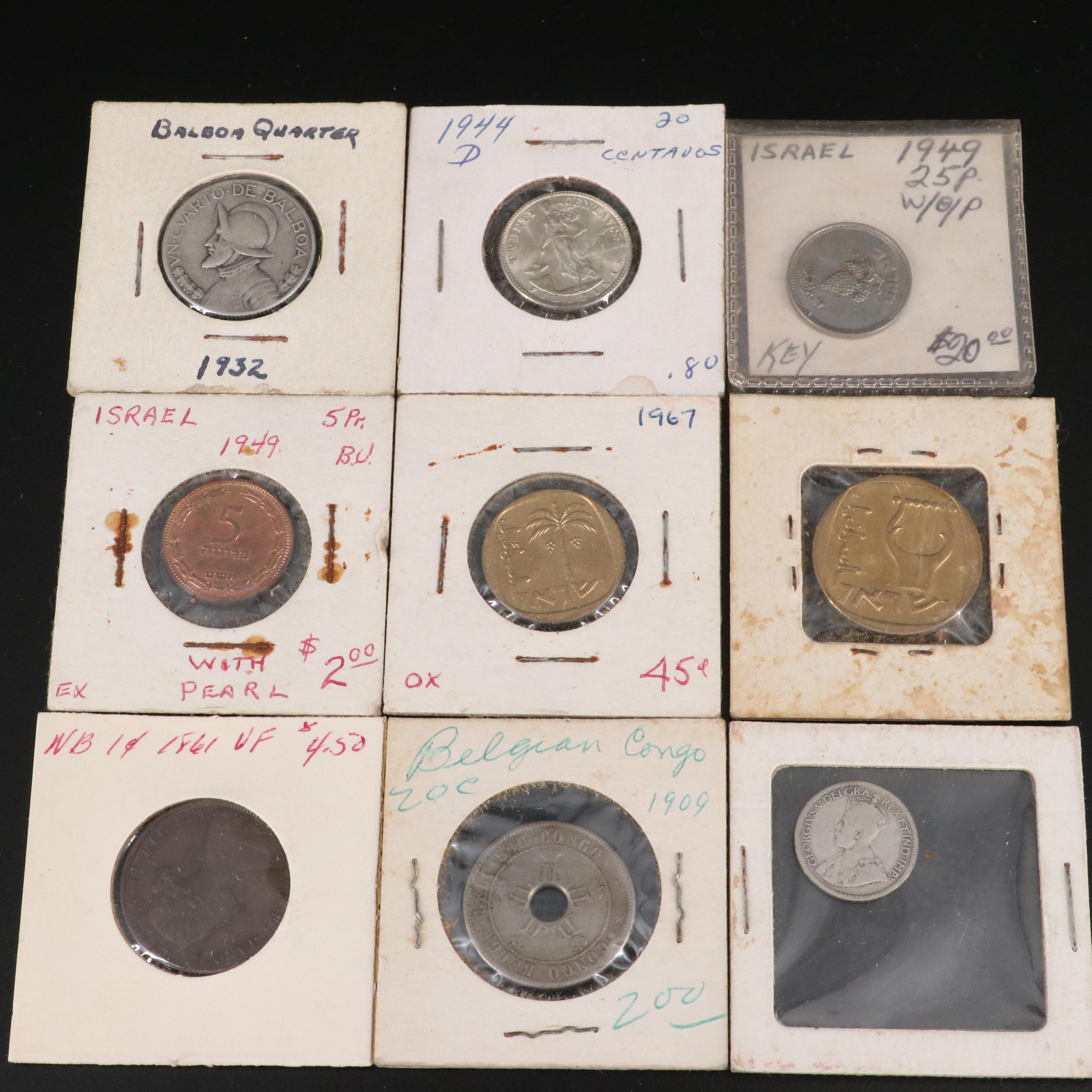 Group of Thirty-Four World Copper and Silver Coins in 2x2 Holders