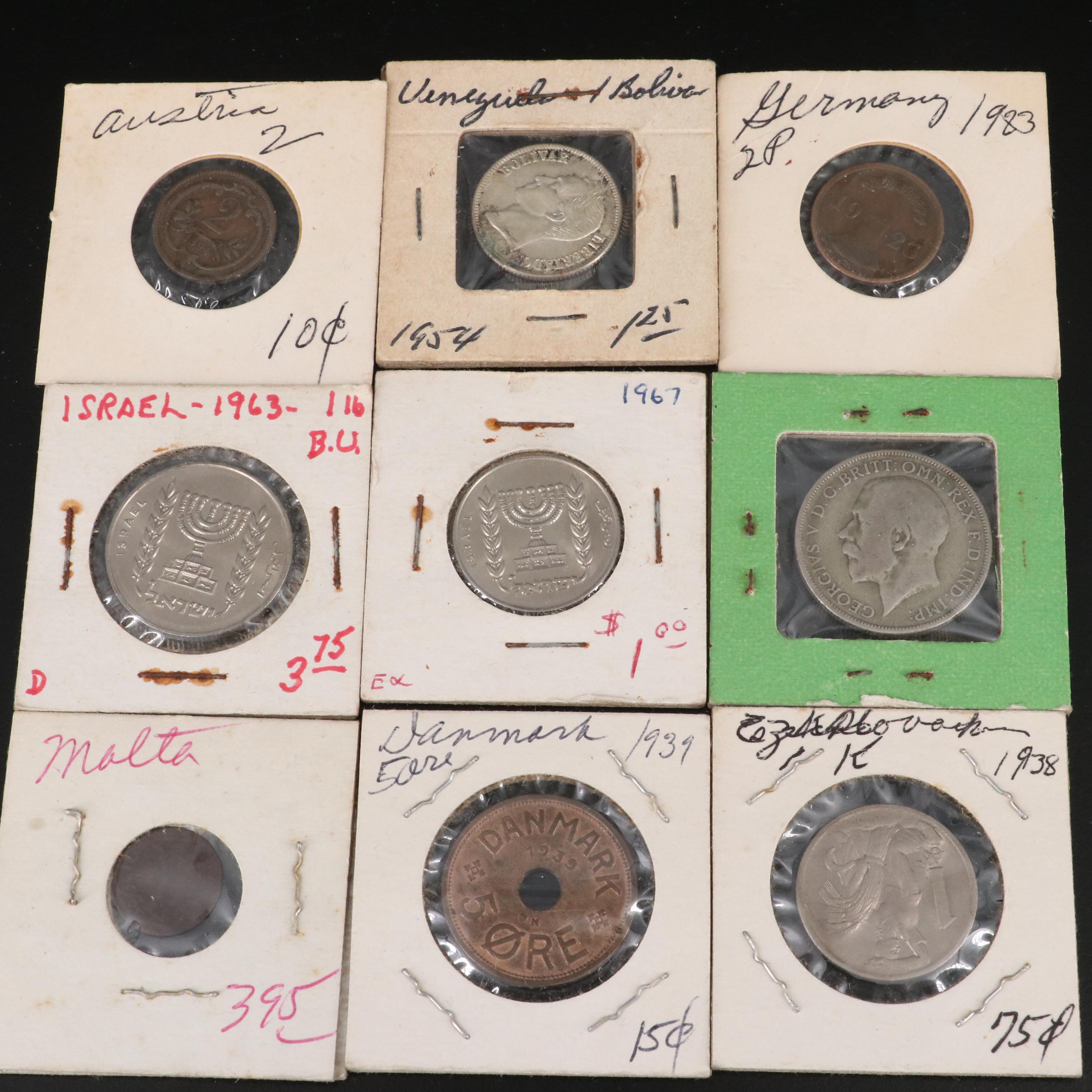 Group of Thirty-Four World Copper and Silver Coins in 2x2 Holders