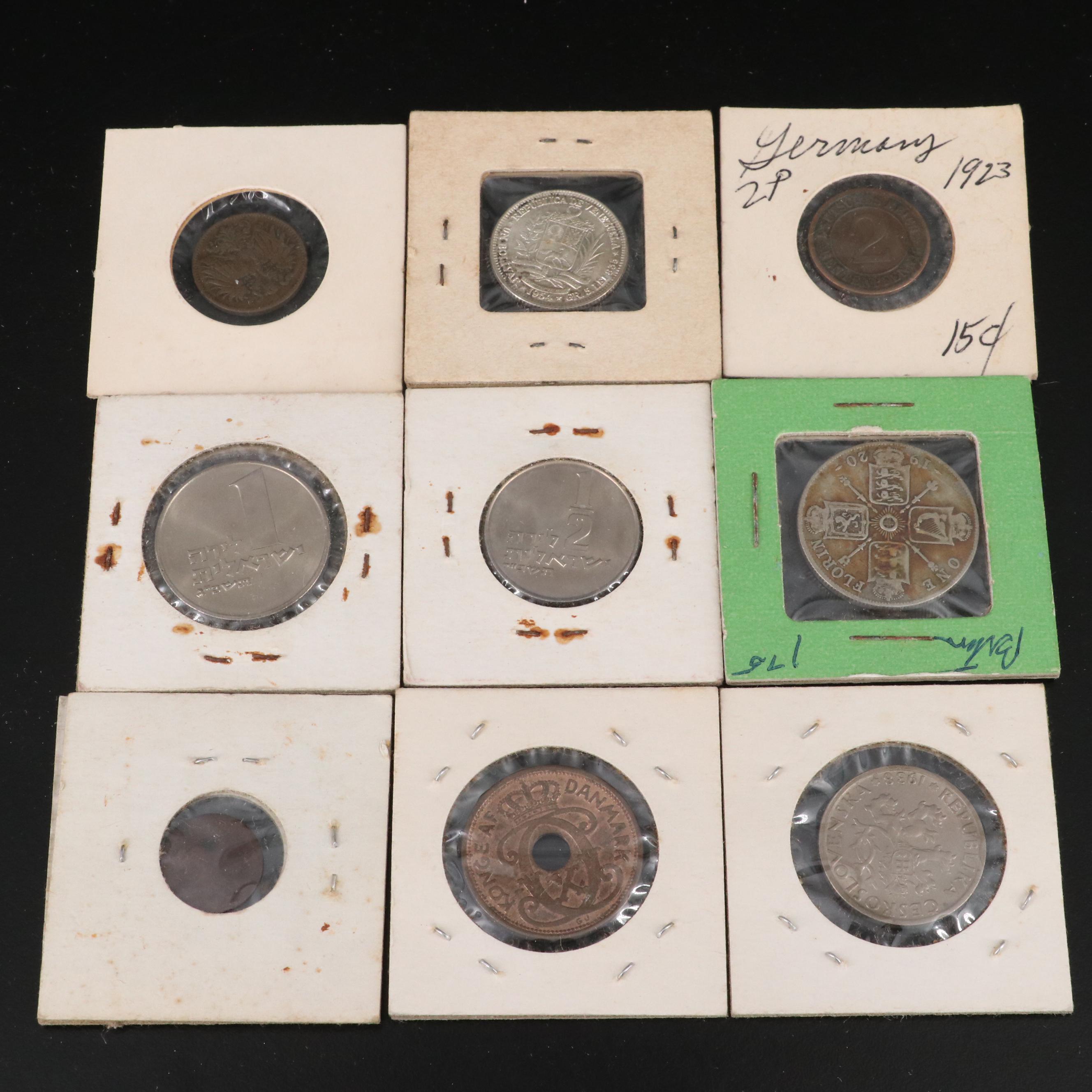 Group of Thirty-Four World Copper and Silver Coins in 2x2 Holders