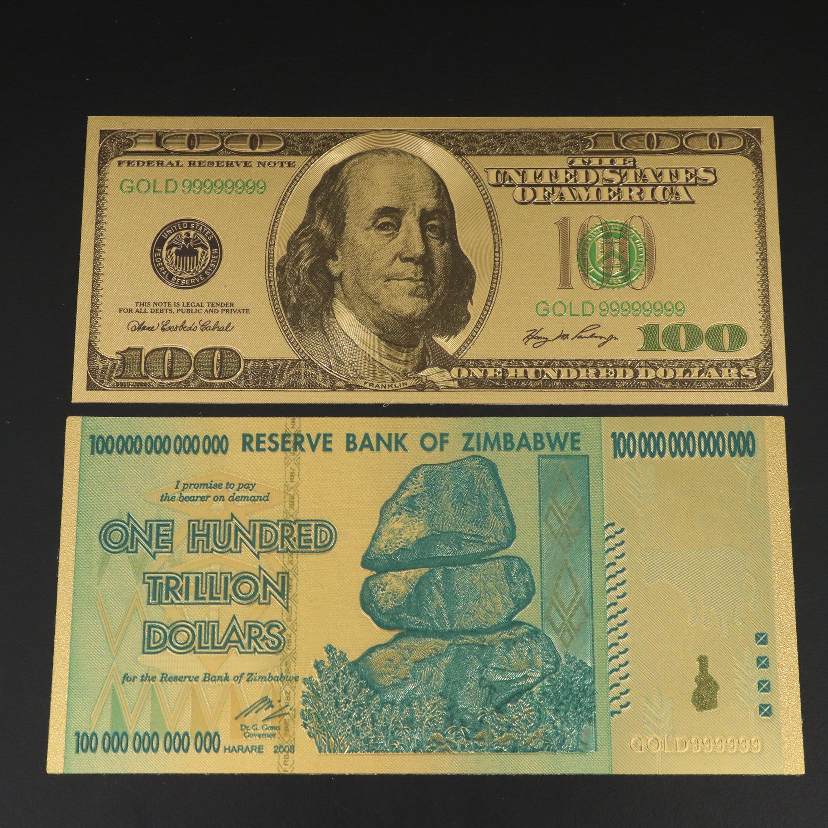 Group of 24K Gold Foil Currency Reproductions