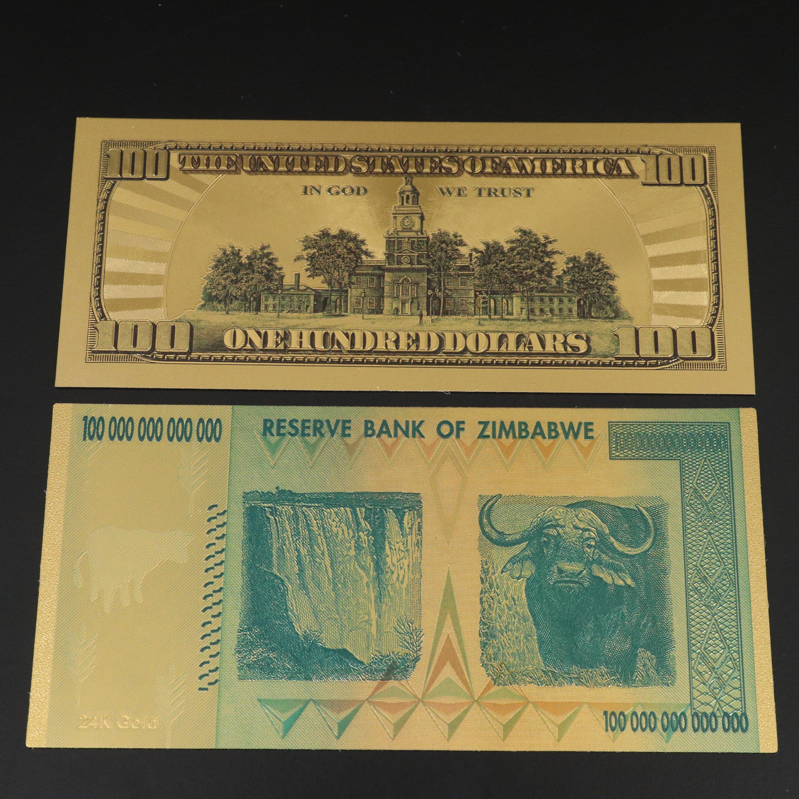 Group of 24K Gold Foil Currency Reproductions