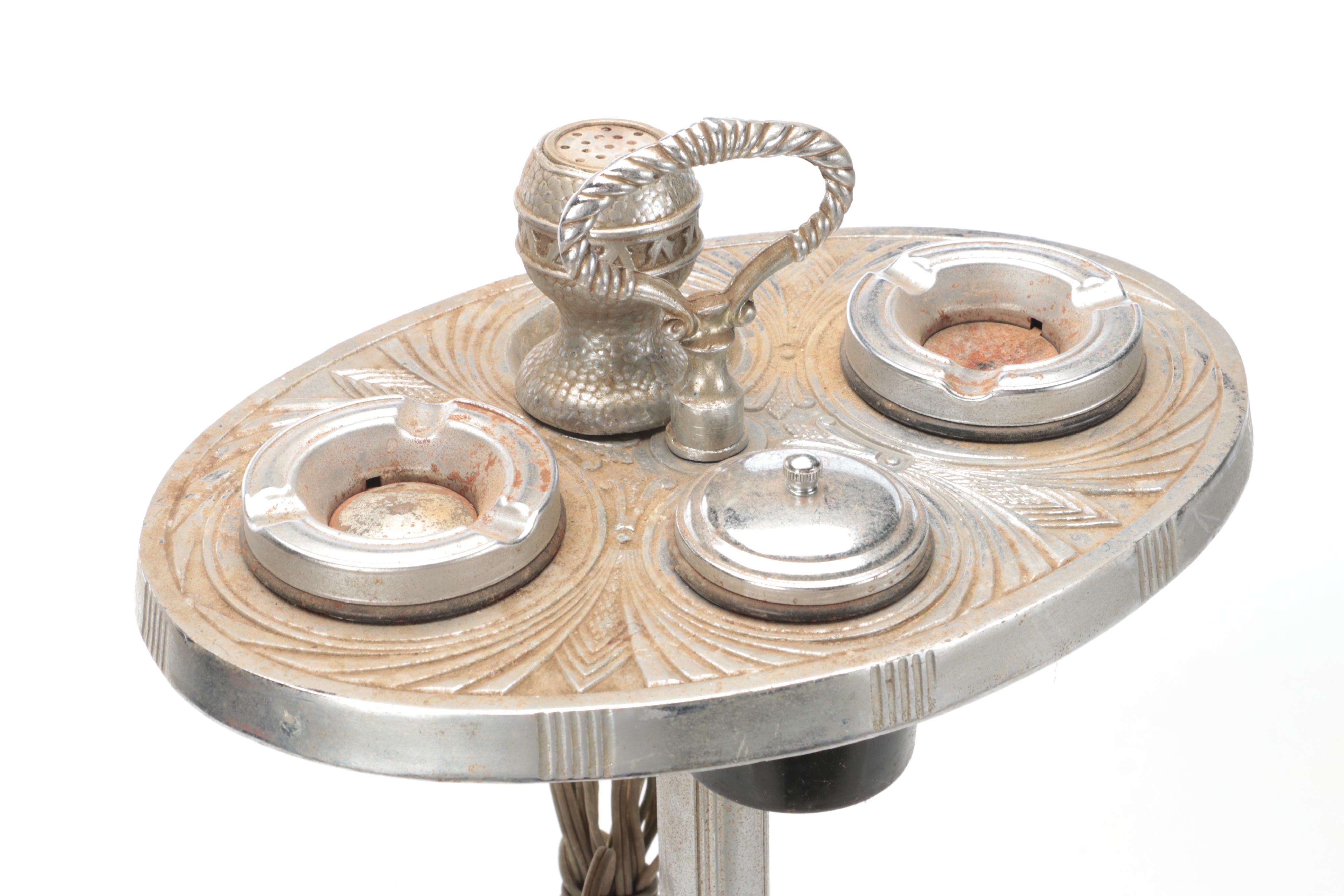 Art Deco Aluminum and Glass Lighted Smoking Stand, 1930s