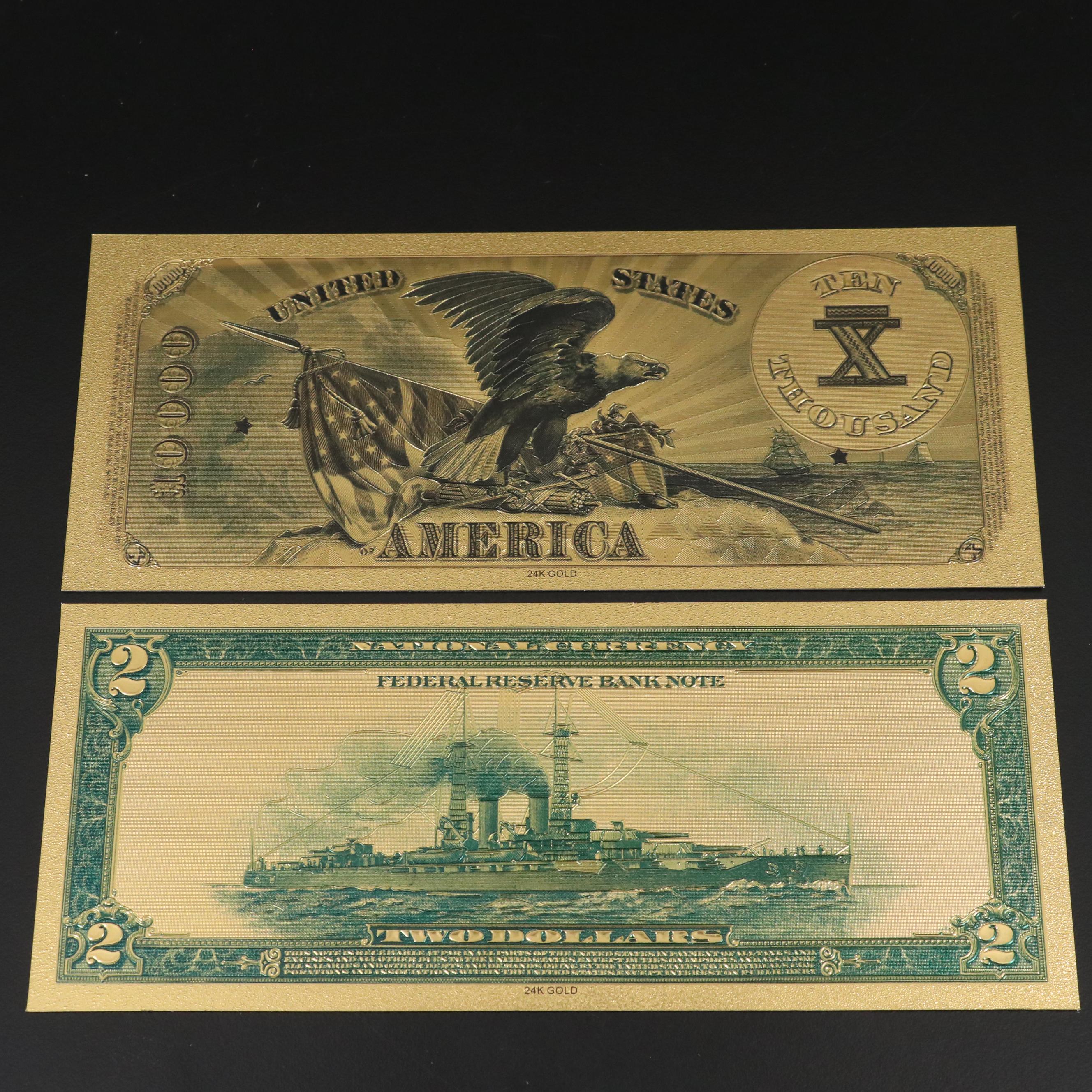 Seven-Piece 24K Gold Foil U.S. Banknotes Replica Set
